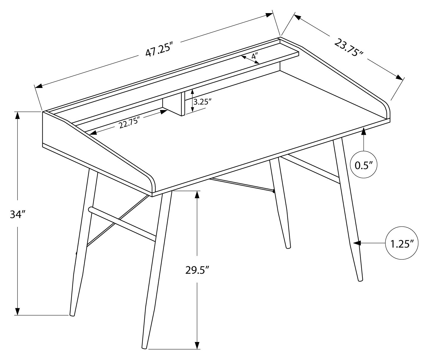 BUREAU D'ORDINATEUR - 48"L / NATUREL / MÉTAL BLANC