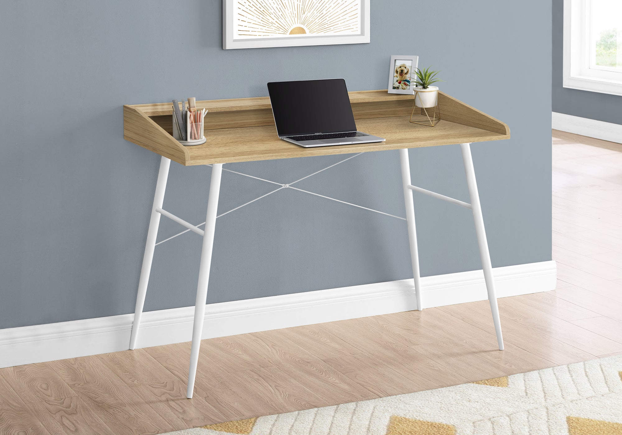 BUREAU D'ORDINATEUR - 48"L / NATUREL / MÉTAL BLANC