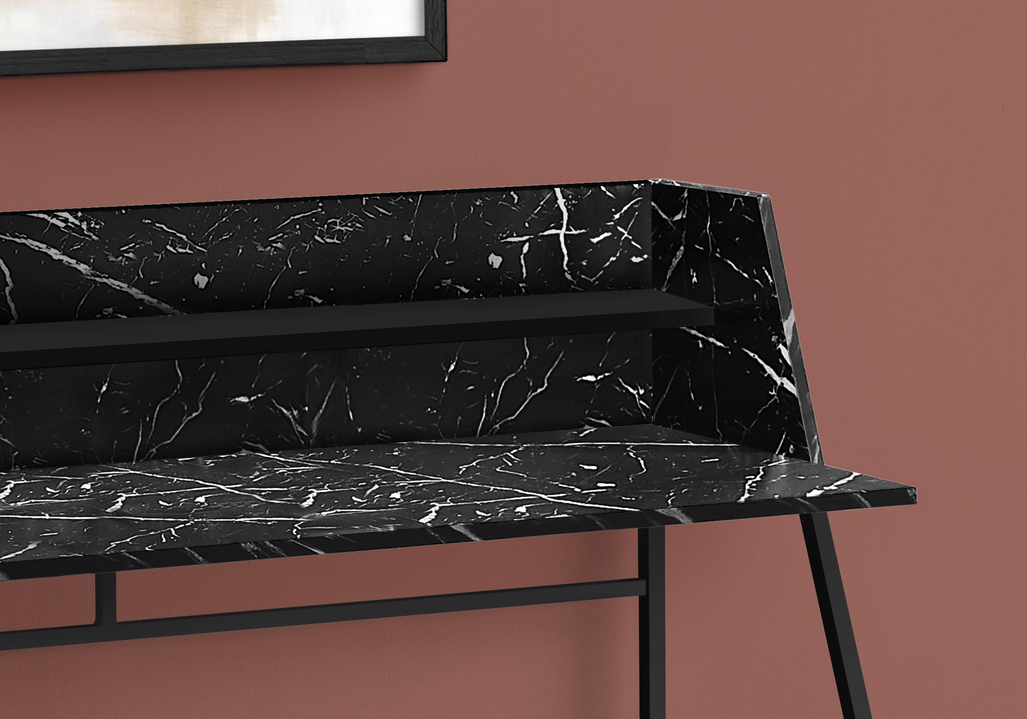 BUREAU D'ORDINATEUR - 48"L / ASPECT MARBRE NOIR / MÉTAL NOIR