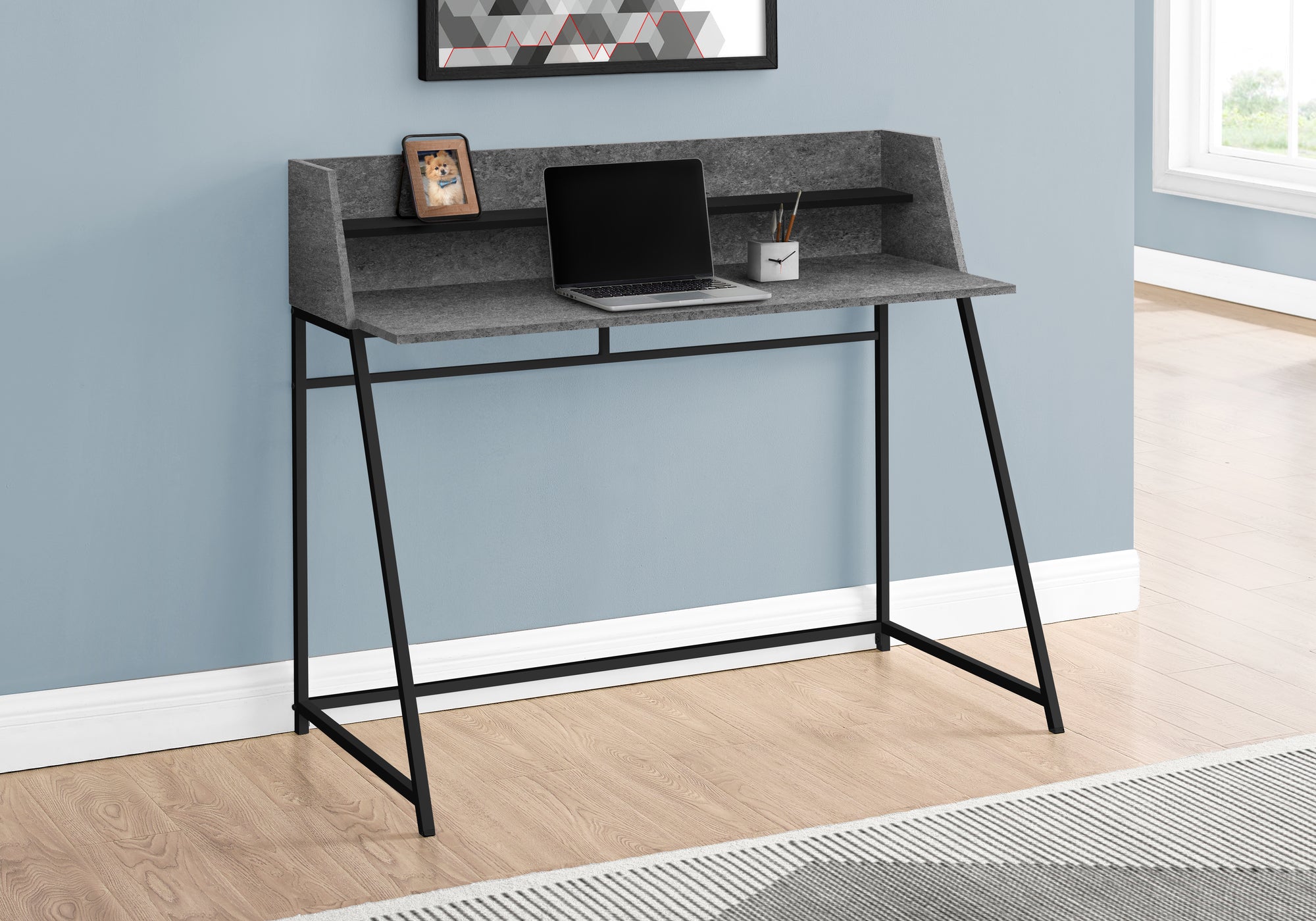 BUREAU D'ORDINATEUR - 48"L / SIMILI PIERRE GRIS / METAL NOIR