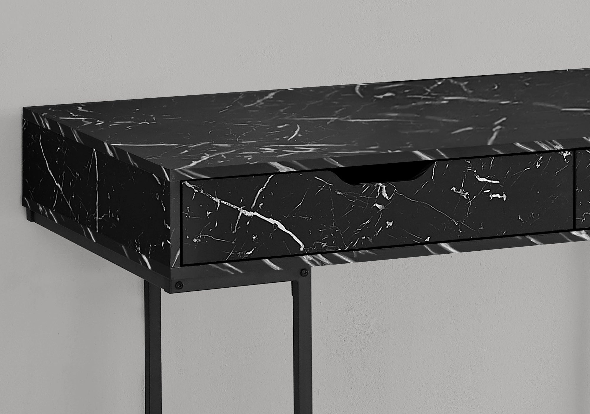 BUREAU D'ORDINATEUR - 48"L / ASPECT MARBRE NOIR / MÉTAL NOIR