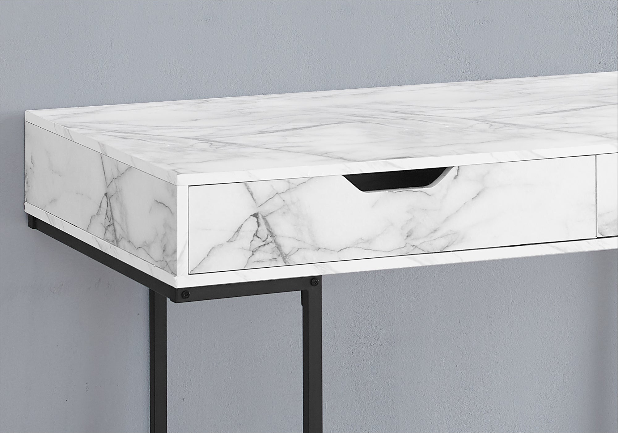BUREAU D'ORDINATEUR - 48"L / ASPECT MARBRE BLANC / METAL NOIR