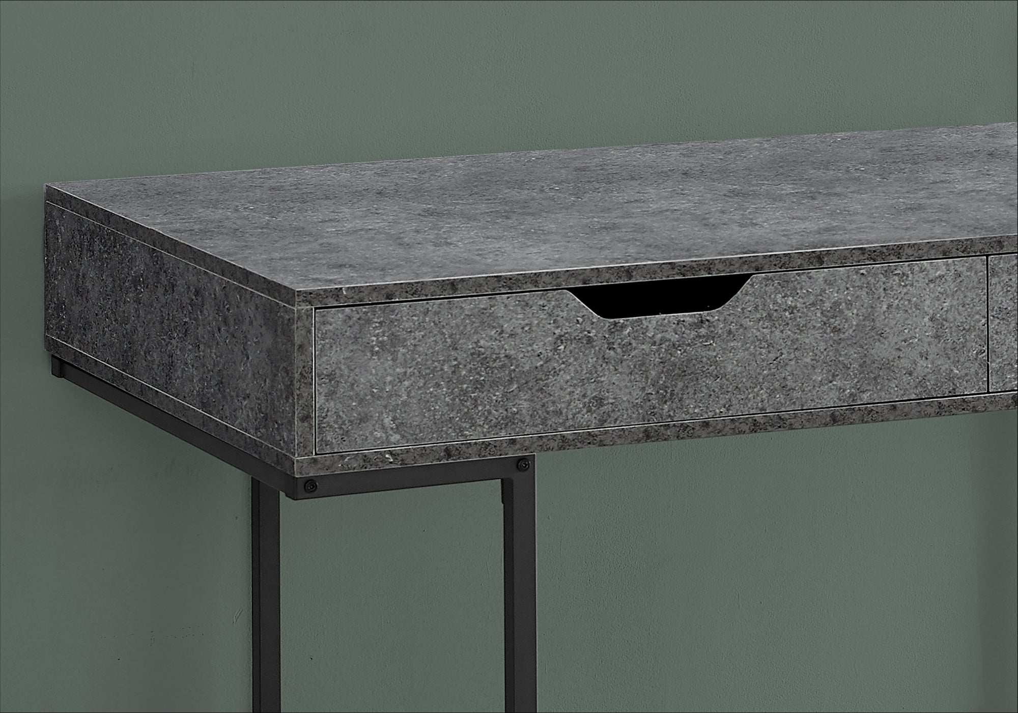 BUREAU D'ORDINATEUR - 48"L / SIMILI PIERRE GRIS / METAL NOIR