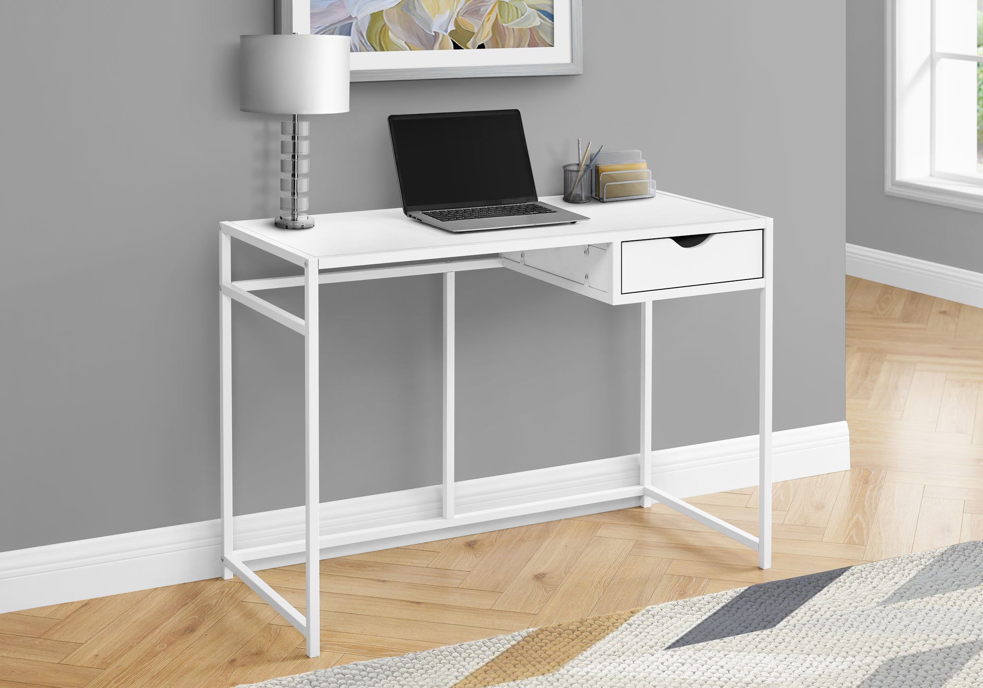 BUREAU D'ORDINATEUR - 42"L / BLANC / MÉTAL BLANC