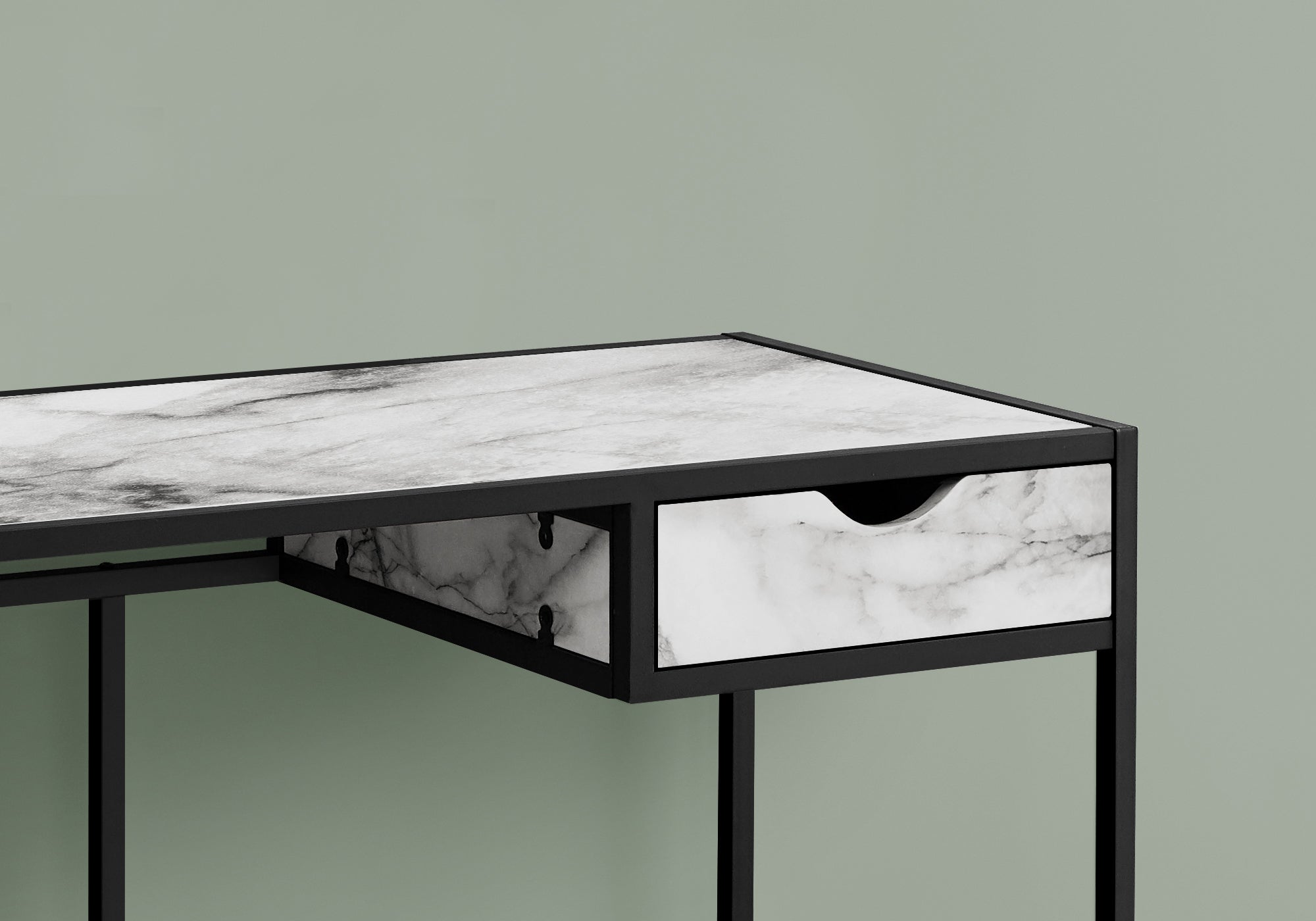 BUREAU D'ORDINATEUR - 42"L / ASPECT MARBRE BLANC / METAL NOIR