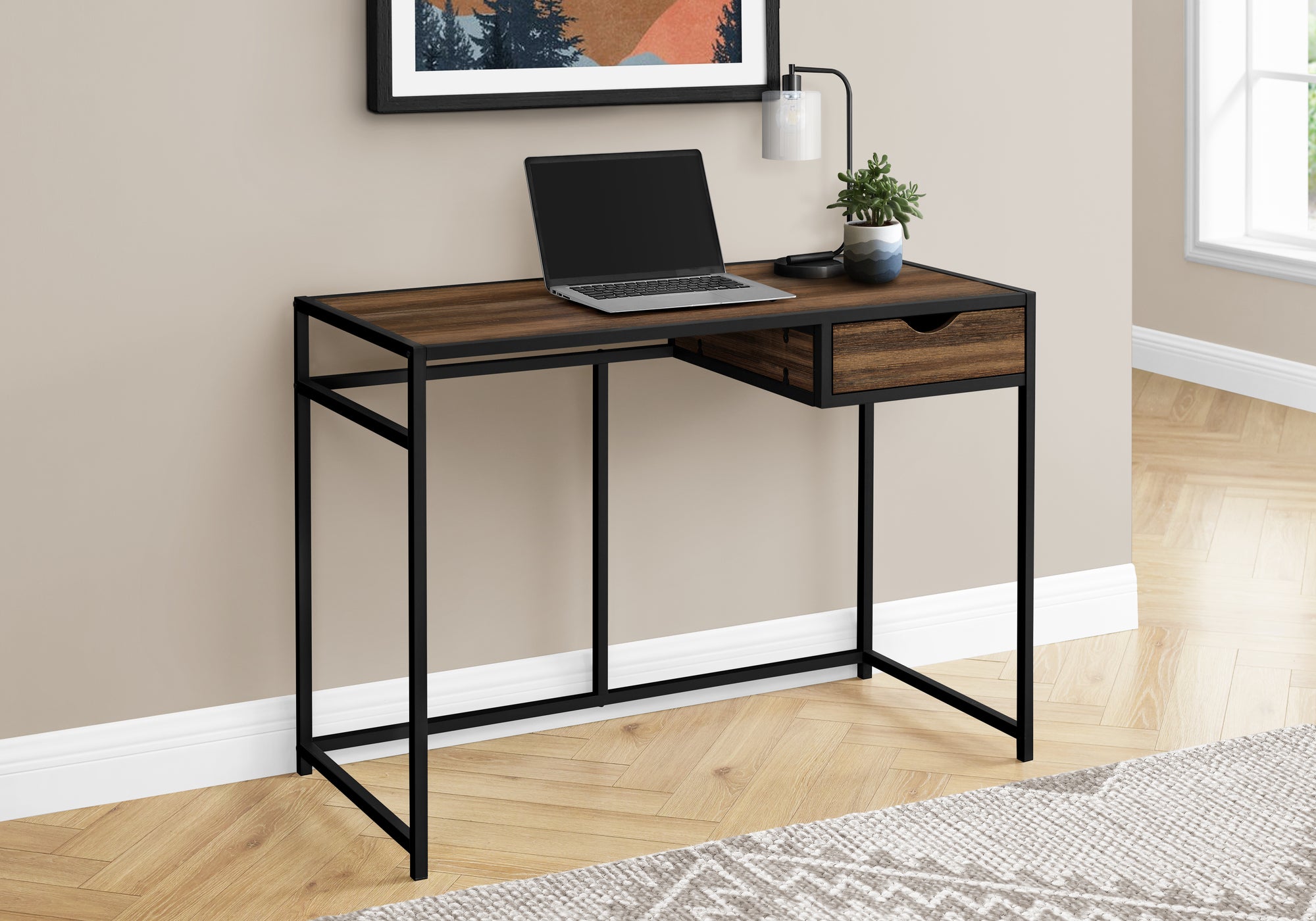 BUREAU D'ORDINATEUR - 42"L / RÉCUPÉRATION BRUN / MÉTAL NOIR