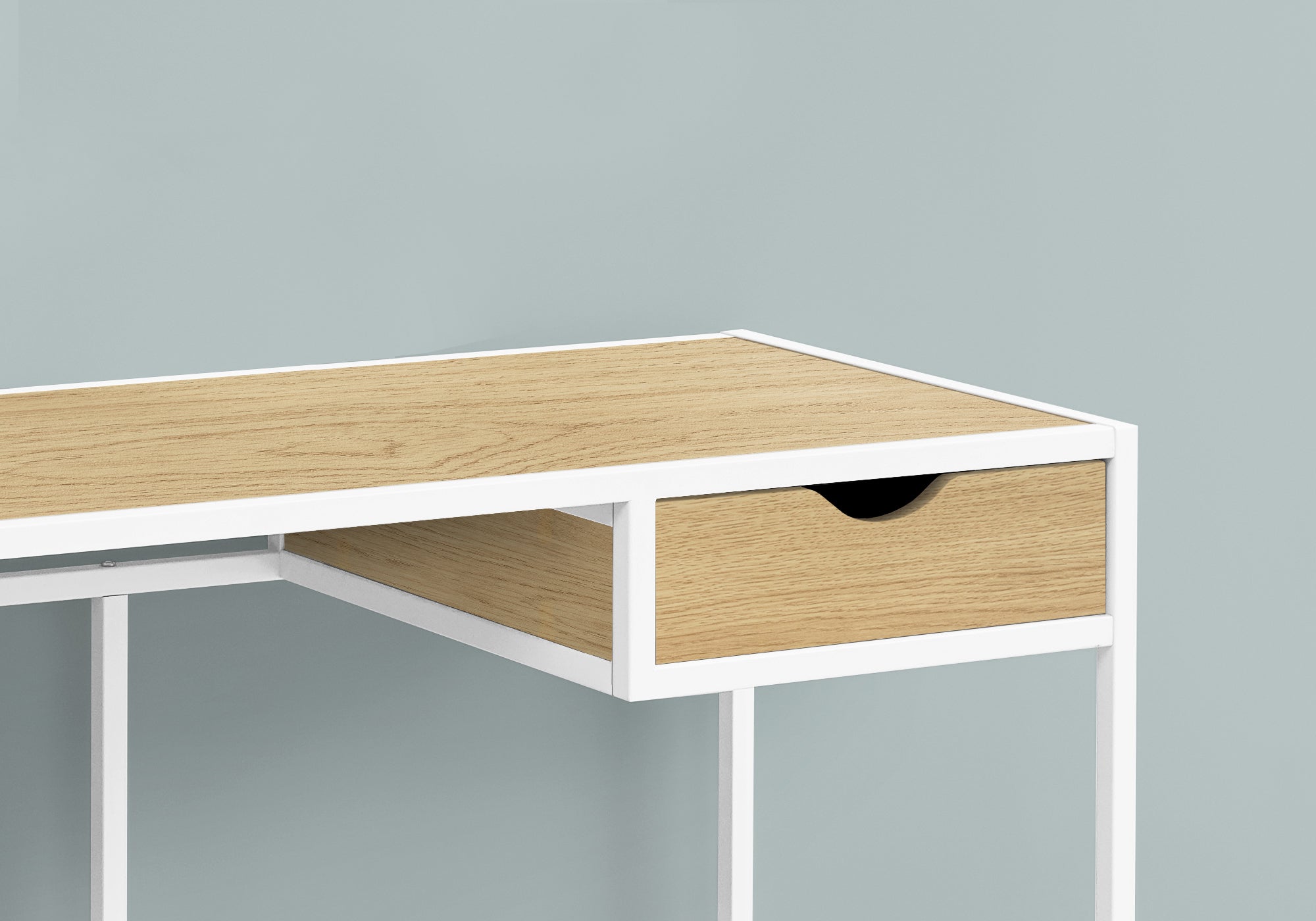 BUREAU D'ORDINATEUR - 42"L / NATUREL / MÉTAL BLANC