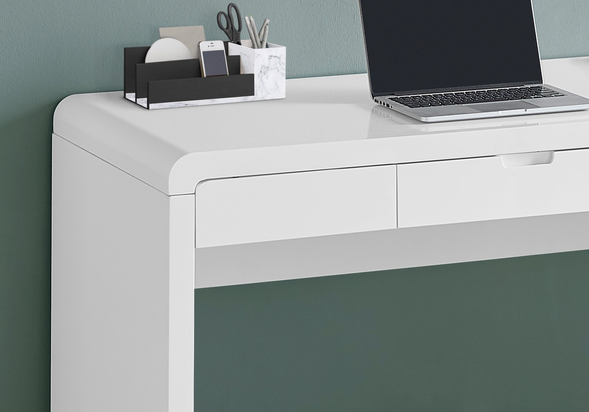 BUREAU D'ORDINATEUR - 48"L / BLANC LUSTRÉ / TIROIR DE RANGEMENT