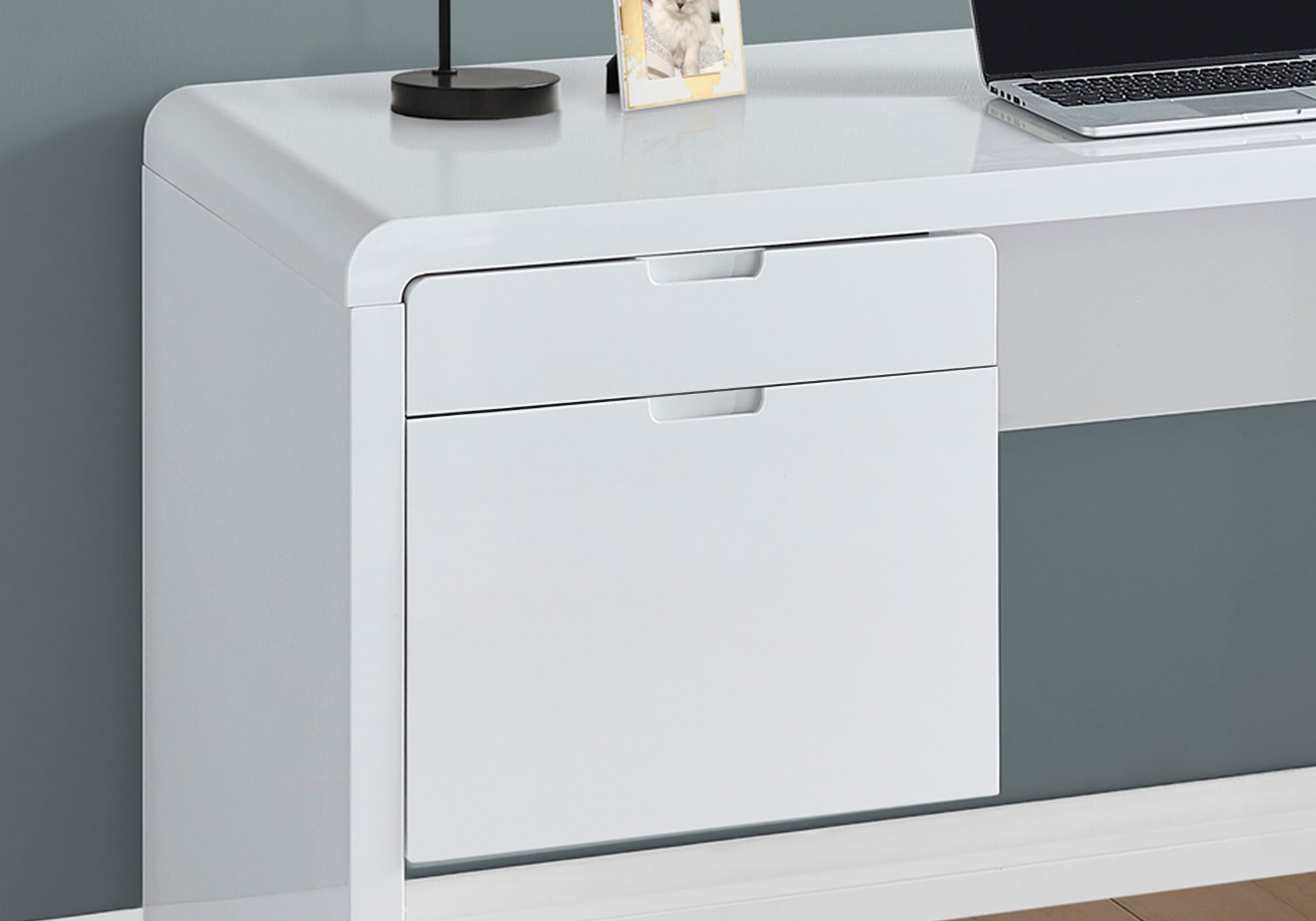 BUREAU D'ORDINATEUR - 60"L / TIROIR GAUCHE FACE BLANC BRILLANT