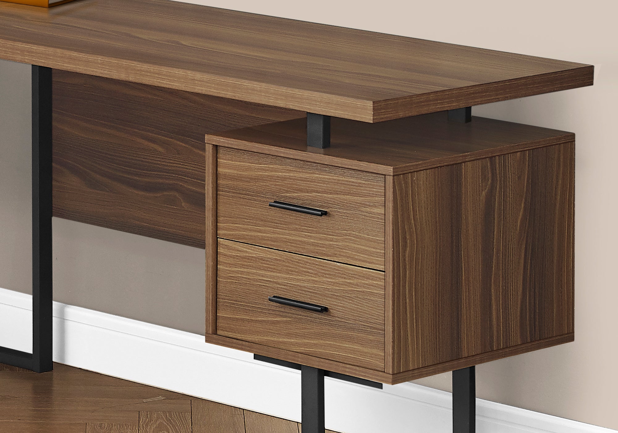 BUREAU D'ORDINATEUR - 70"L / NOYER / METAL NOIR / FAÇADE G/D