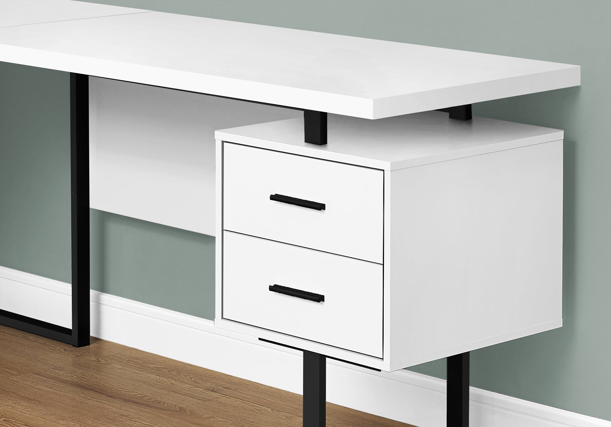 BUREAU D'ORDINATEUR - 70"L / BLANC / METAL NOIR / FACE G/D