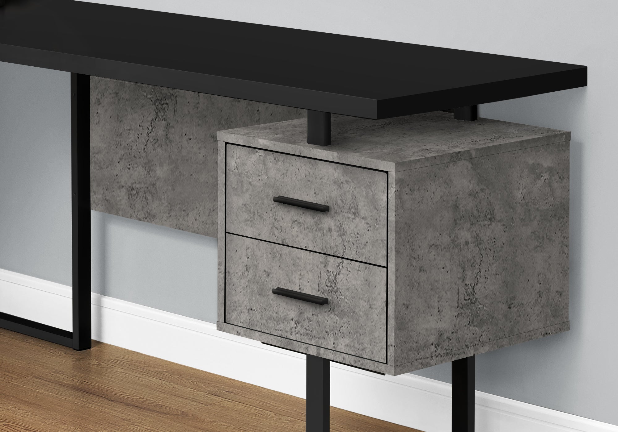 BUREAU D'ORDINATEUR - 70"L / NOIR/ BÉTON/ MÉTAL NOIR / G/D