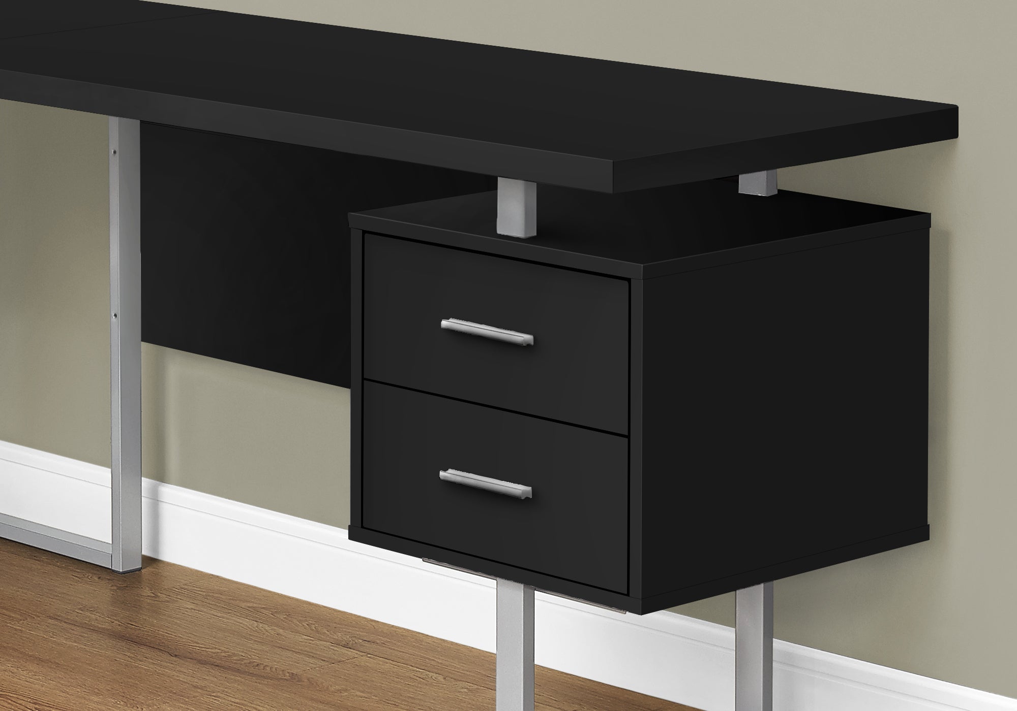 BUREAU D'ORDINATEUR - 70"L / NOIR / METAL ARGENT / FACE G/D