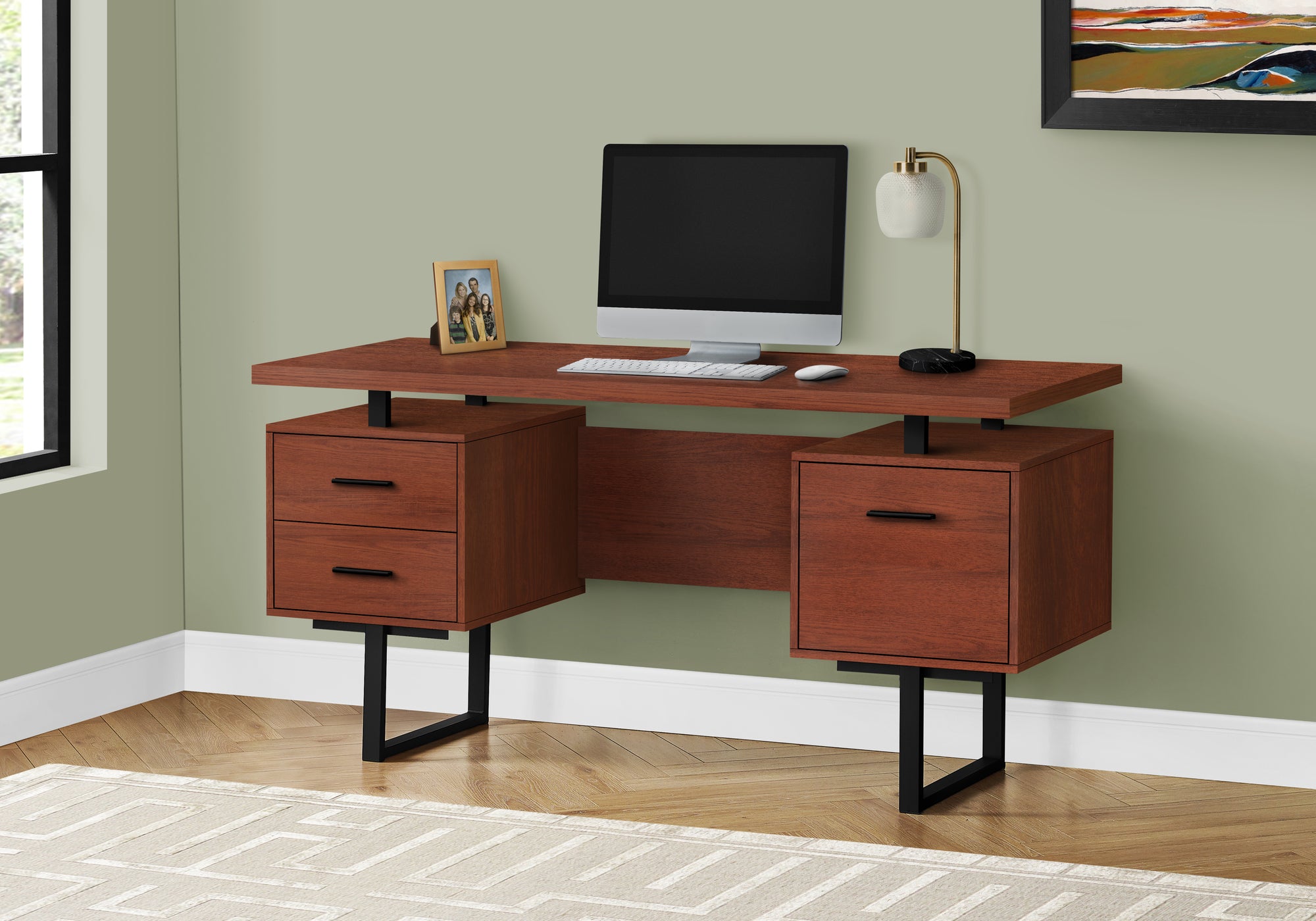 BUREAU D'ORDINATEUR - 60"L / CERISE / METAL NOIR