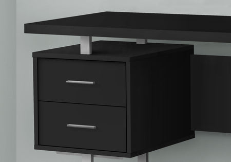 BUREAU D'ORDINATEUR - 60"L / NOIR / METAL ARGENT 