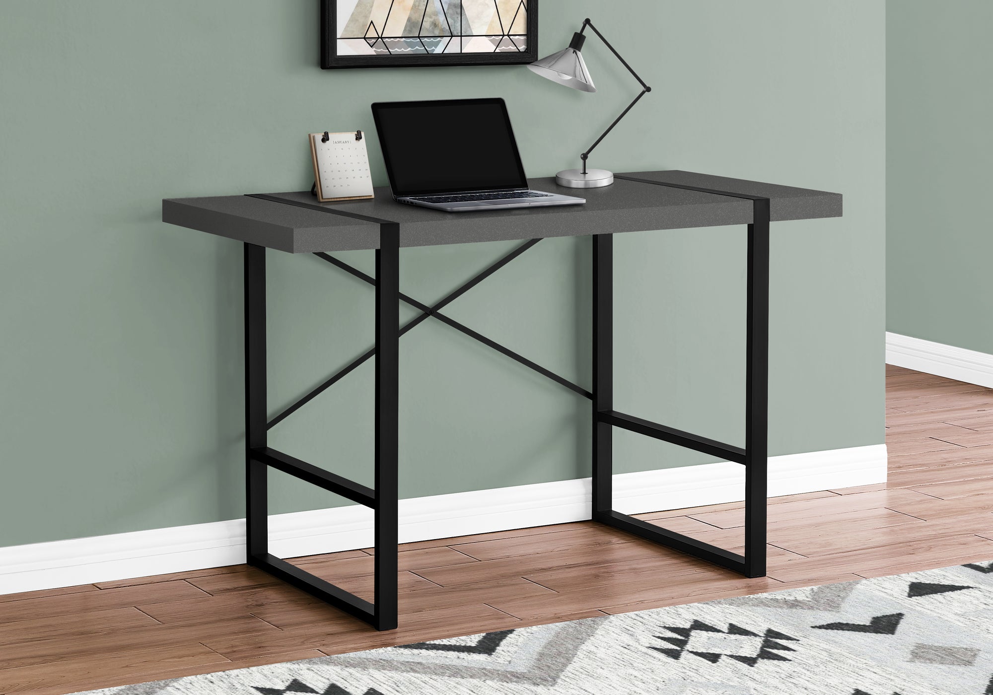 BUREAU D'ORDINATEUR - 48"L / GRIS MODERNE / METAL NOIR