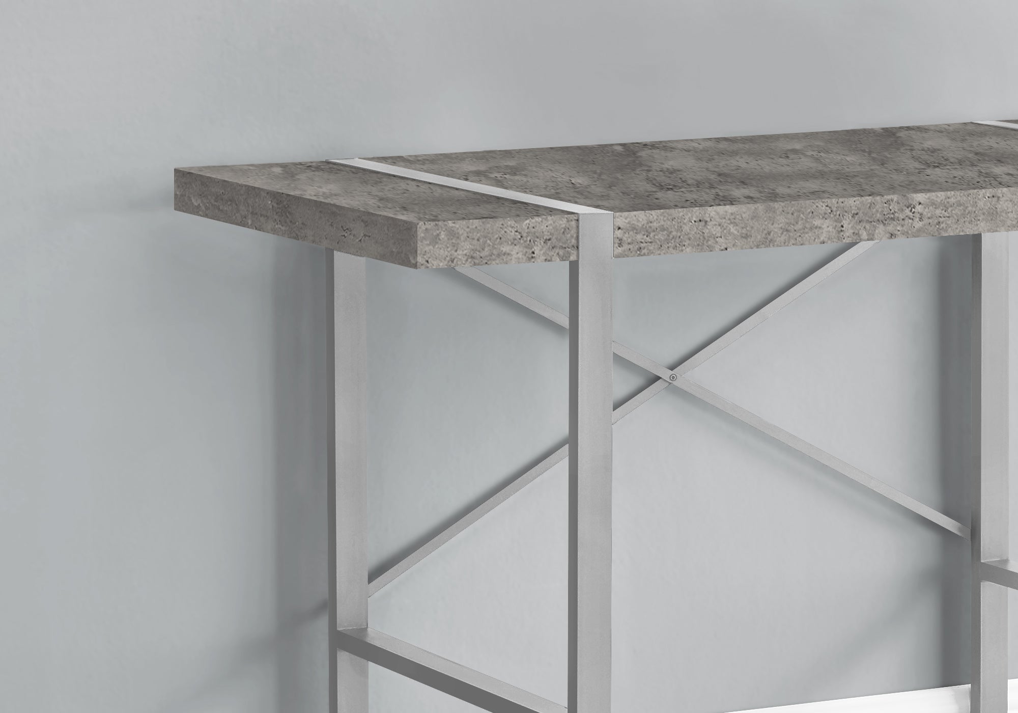 BUREAU D'ORDINATEUR - 48"L / ASPECT BÉTON GRIS / MÉTAL ARGENT