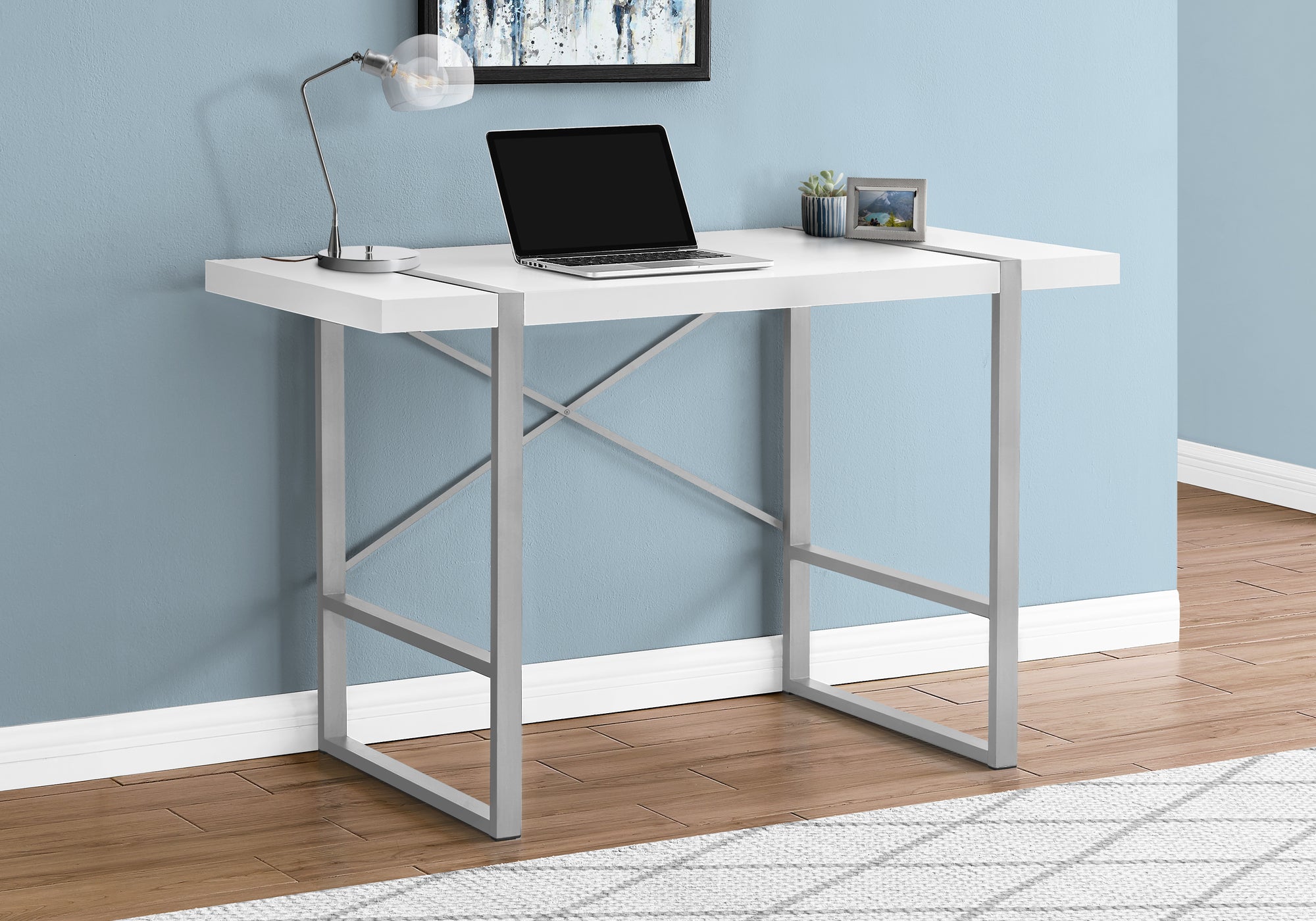 BUREAU D'ORDINATEUR - 48"L / BLANC / METAL ARGENT