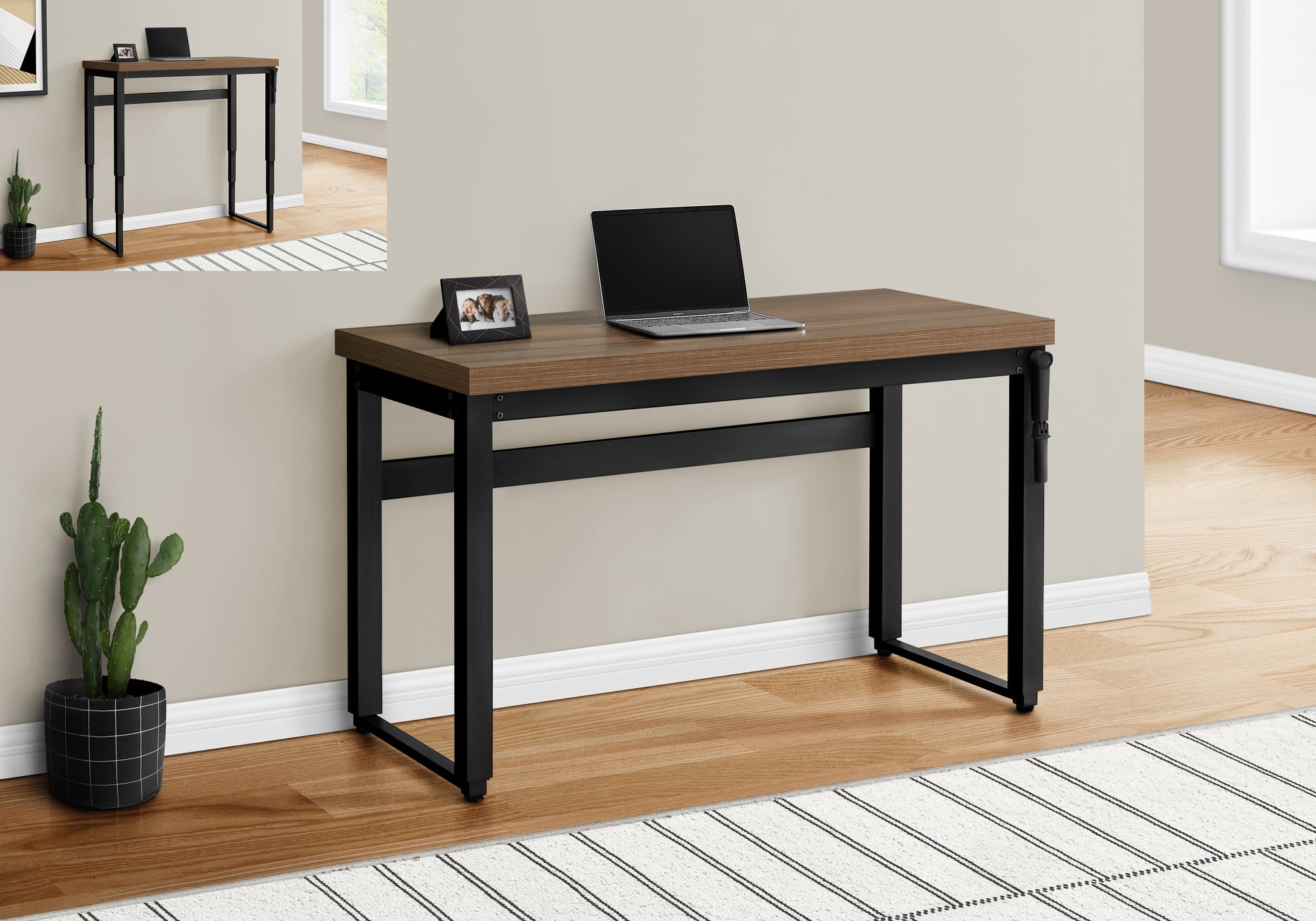 BUREAU D'ORDINATEUR - 48"L / NOYER / HAUTEUR AJUSTABLE / METAL NOIR