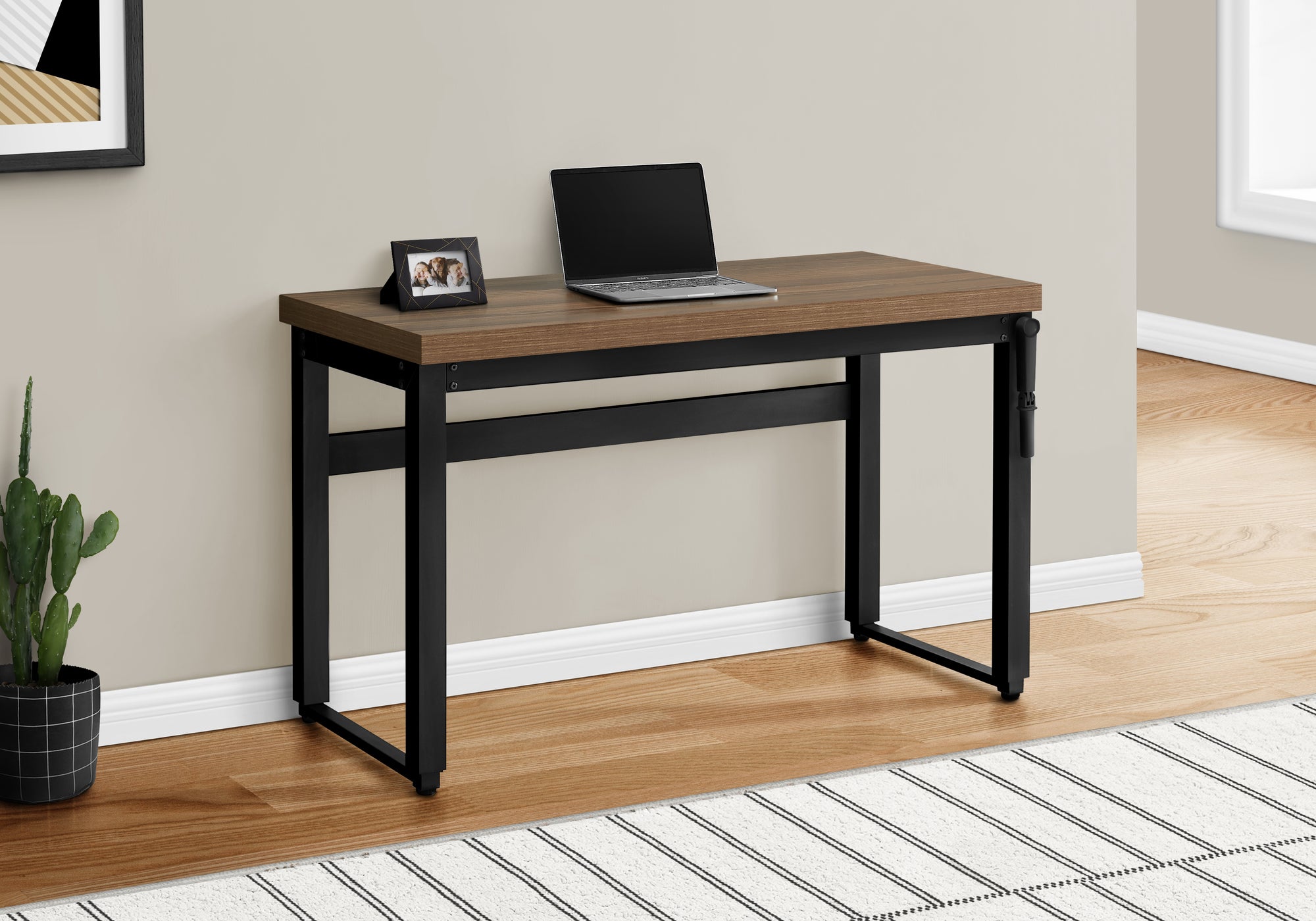 BUREAU D'ORDINATEUR - 48"L / NOYER / HAUTEUR AJUSTABLE / METAL NOIR