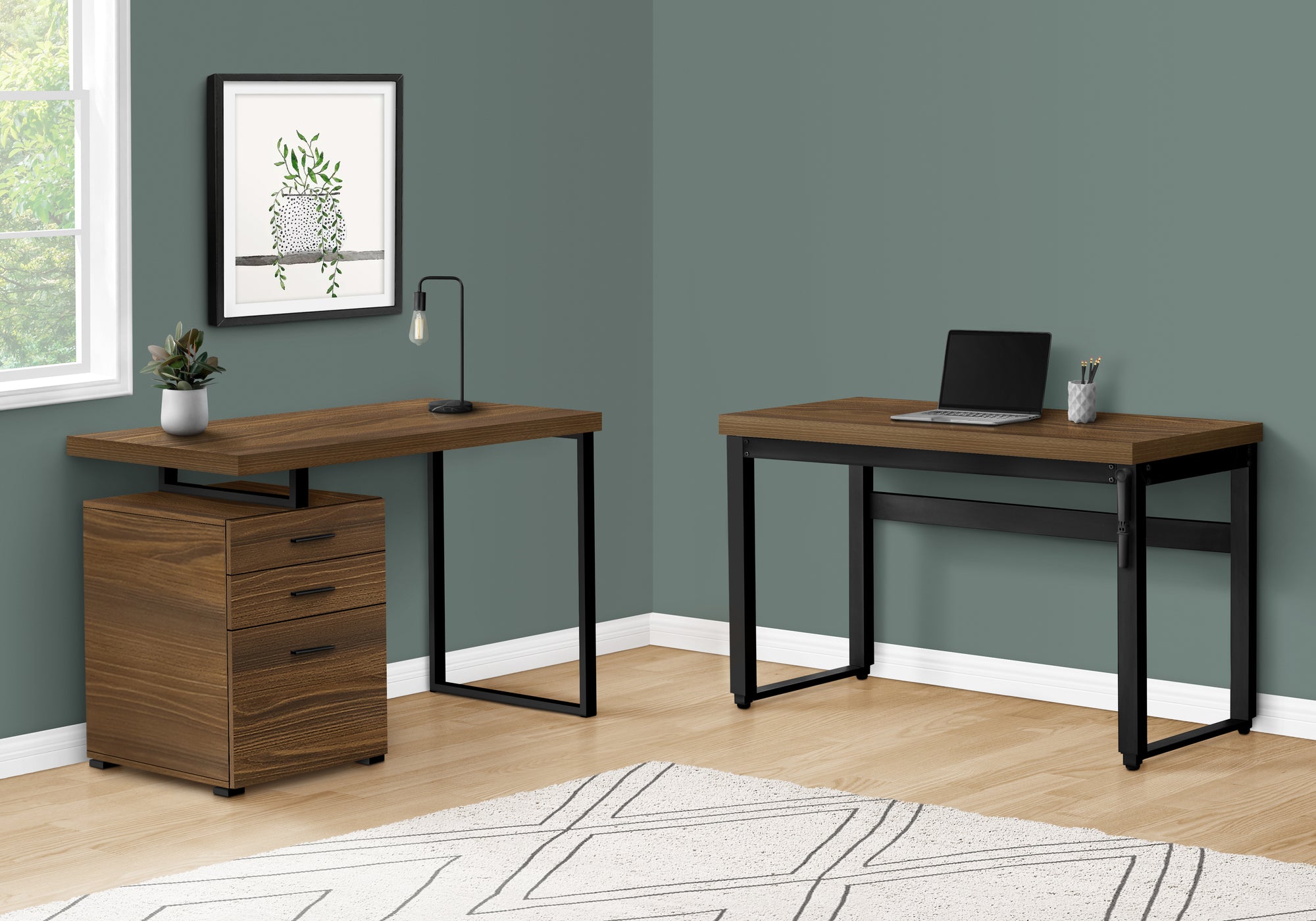 BUREAU D'ORDINATEUR - 48"L / NOYER / HAUTEUR AJUSTABLE / METAL NOIR