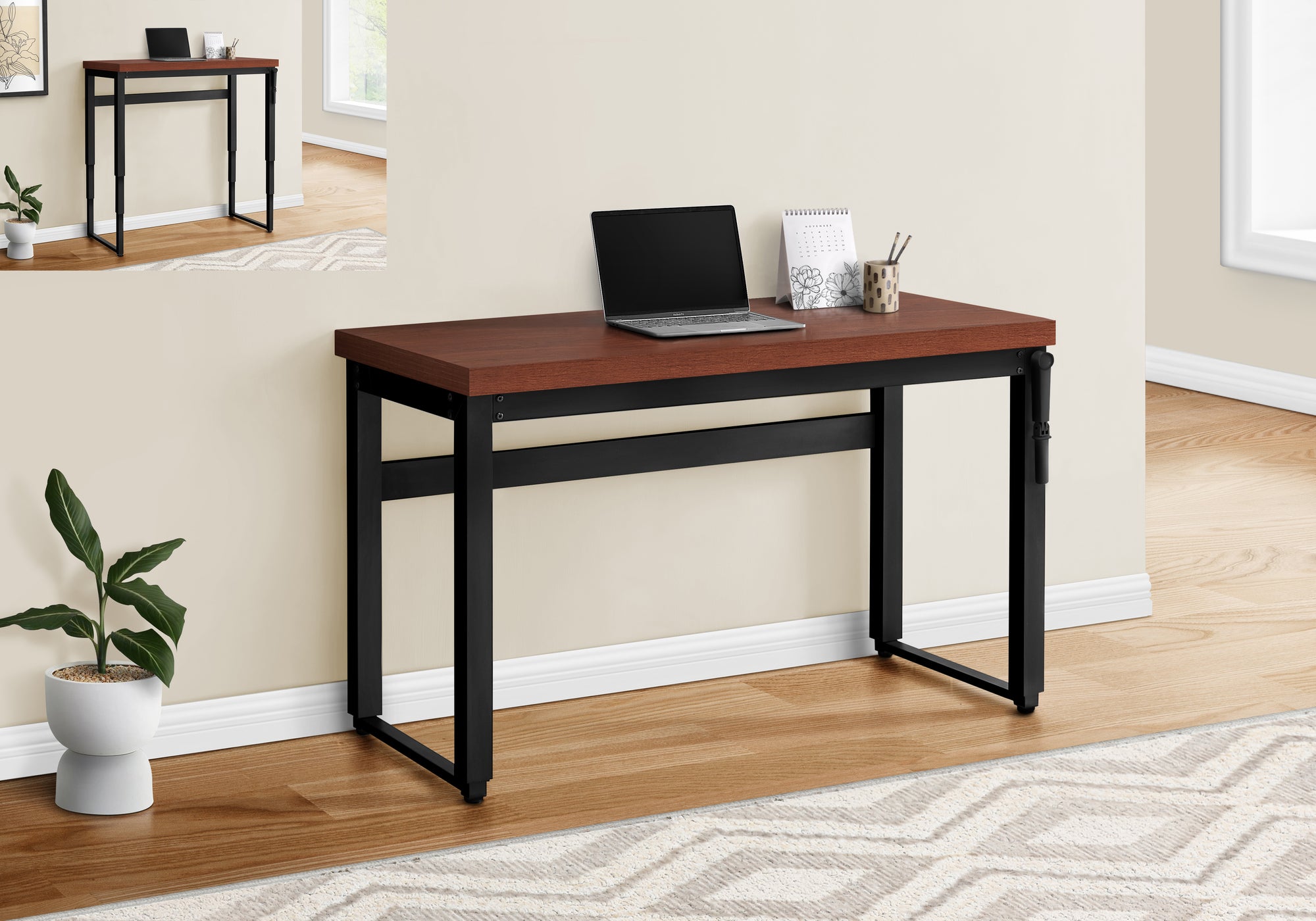 BUREAU D'ORDINATEUR - 48"L / CERISE / HAUTEUR AJUSTABLE / METAL NOIR