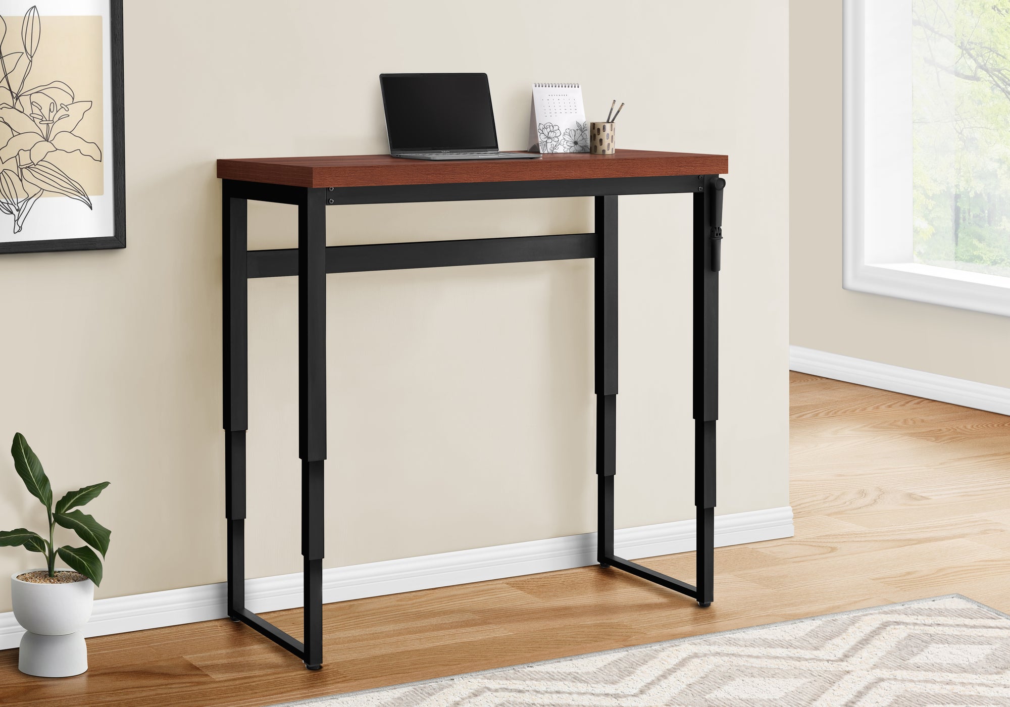 BUREAU D'ORDINATEUR - 48"L / CERISE / HAUTEUR AJUSTABLE / METAL NOIR