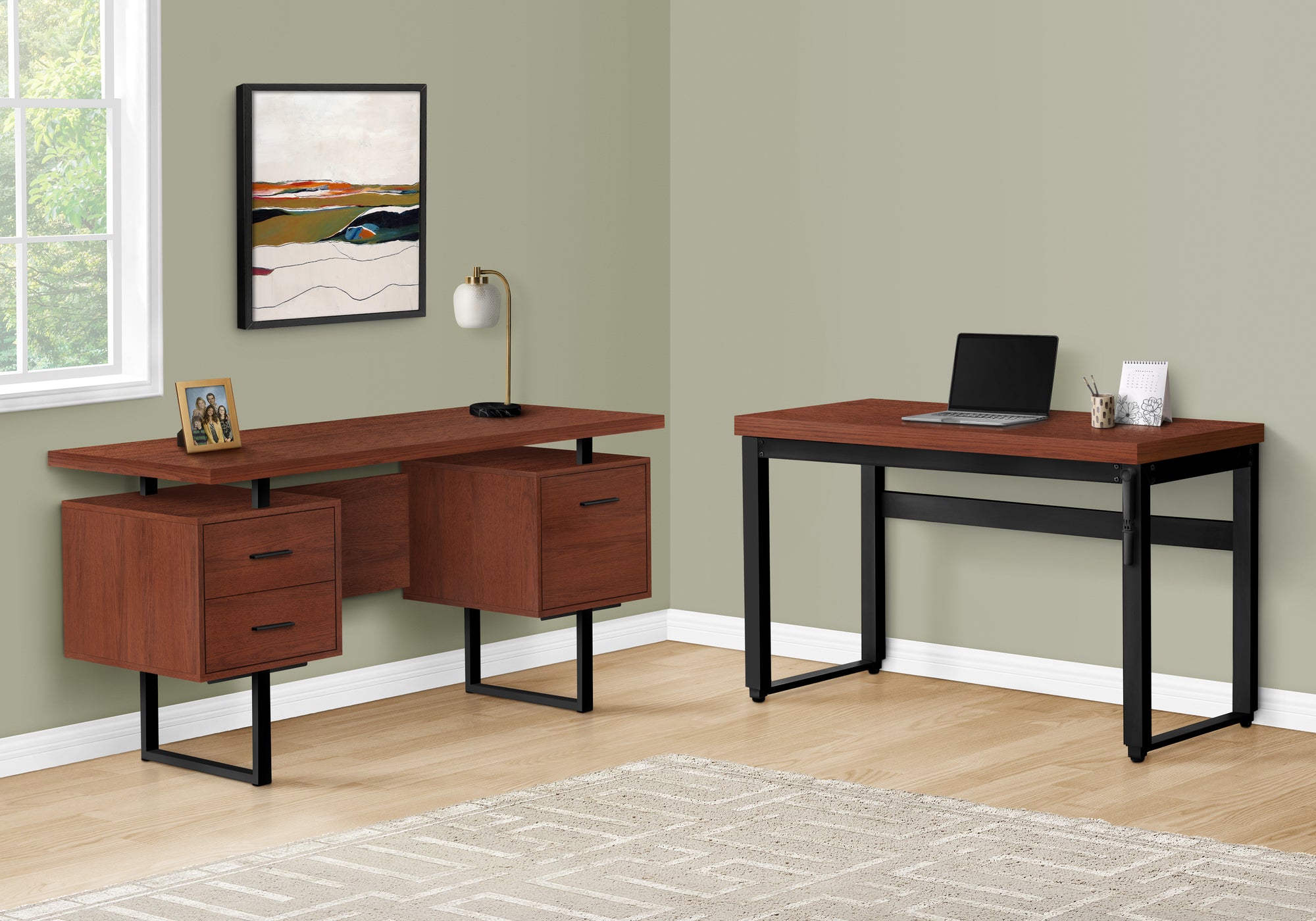 BUREAU D'ORDINATEUR - 48"L / CERISE / HAUTEUR AJUSTABLE / METAL NOIR