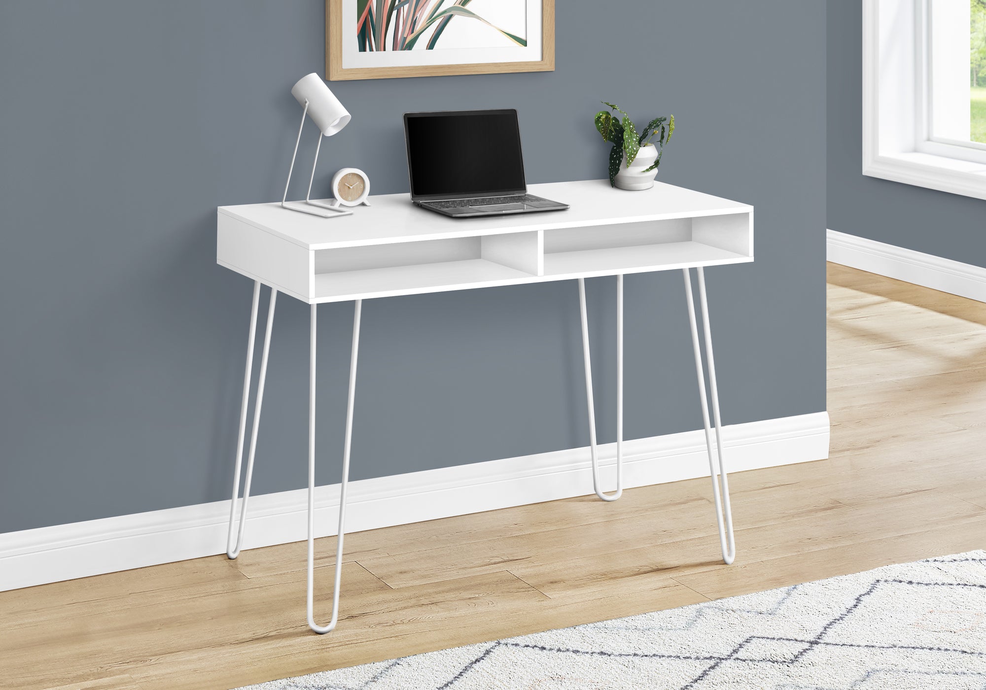 BUREAU D'ORDINATEUR - 40"L / BLANC / MÉTAL BLANC