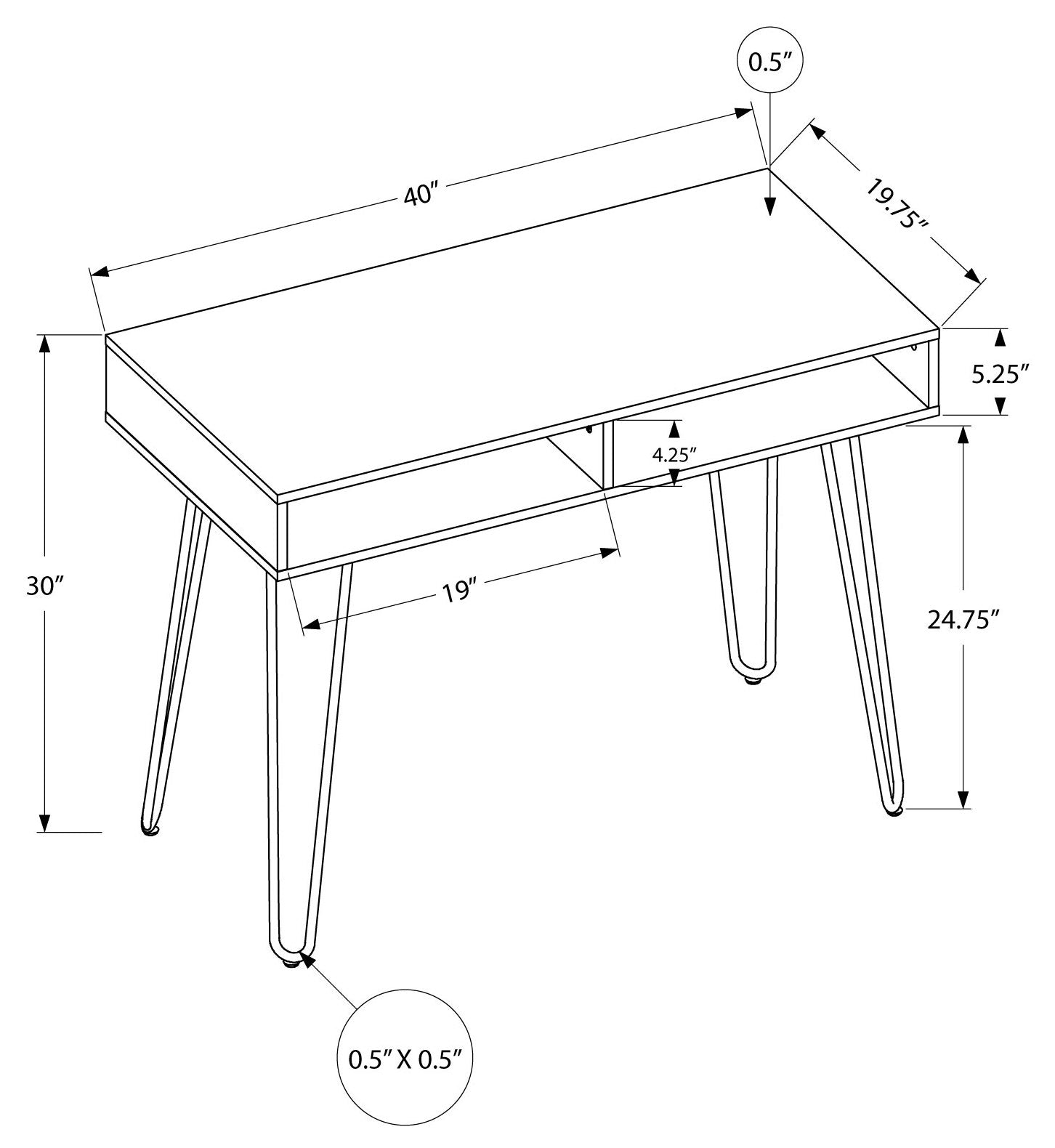 BUREAU D'ORDINATEUR - 40"L / NOIR / MÉTAL NOIR