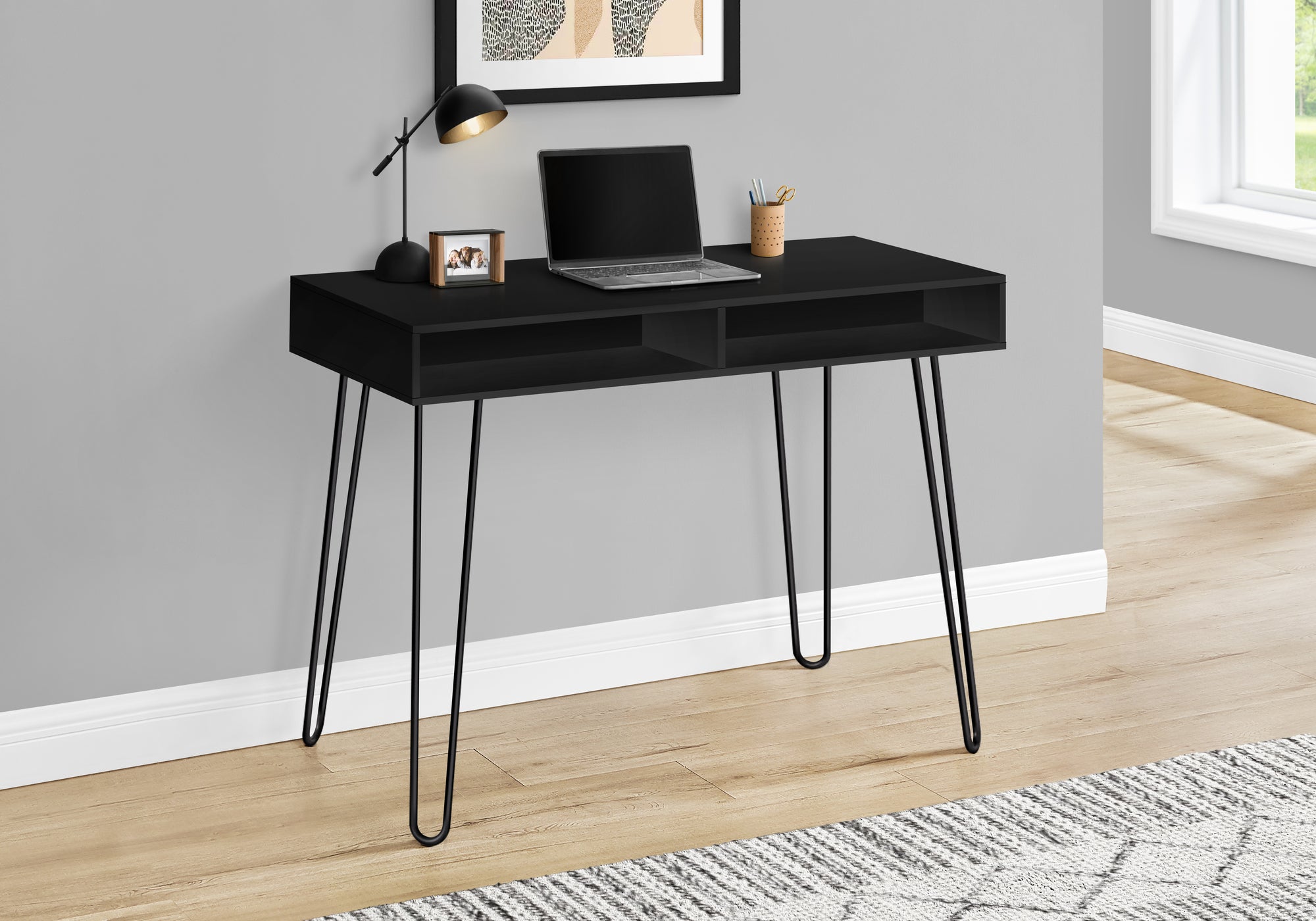BUREAU D'ORDINATEUR - 40"L / NOIR / MÉTAL NOIR