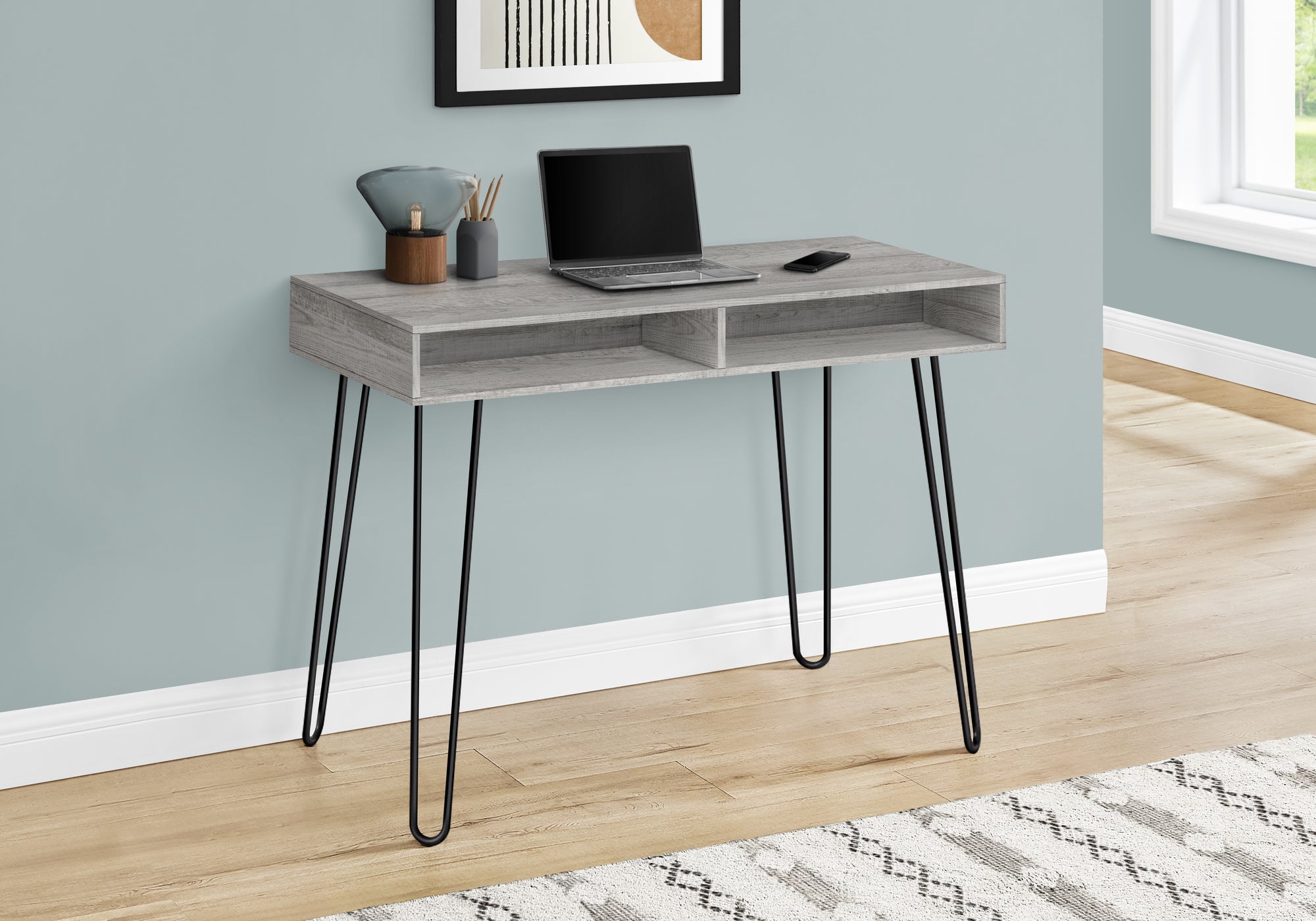 BUREAU D'ORDINATEUR - 40"L / GRIS / METAL NOIR