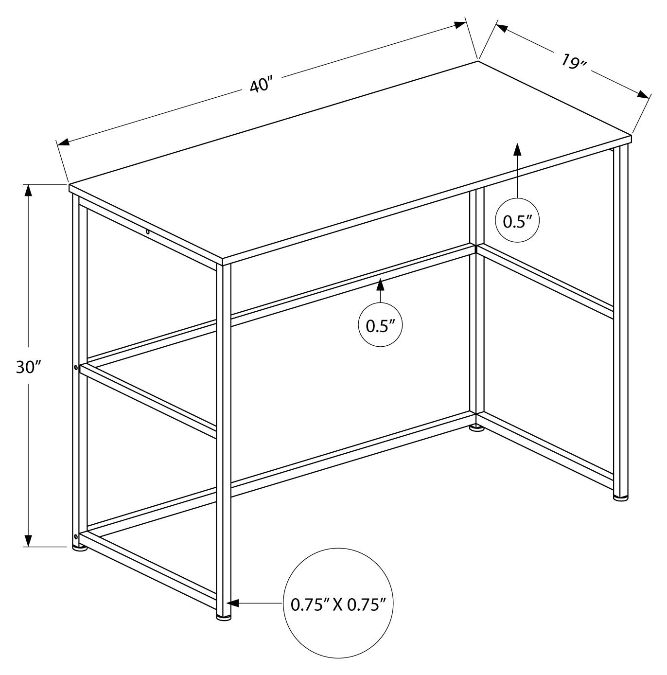 BUREAU D'ORDINATEUR - 40"L / BLANC / MÉTAL BLANC