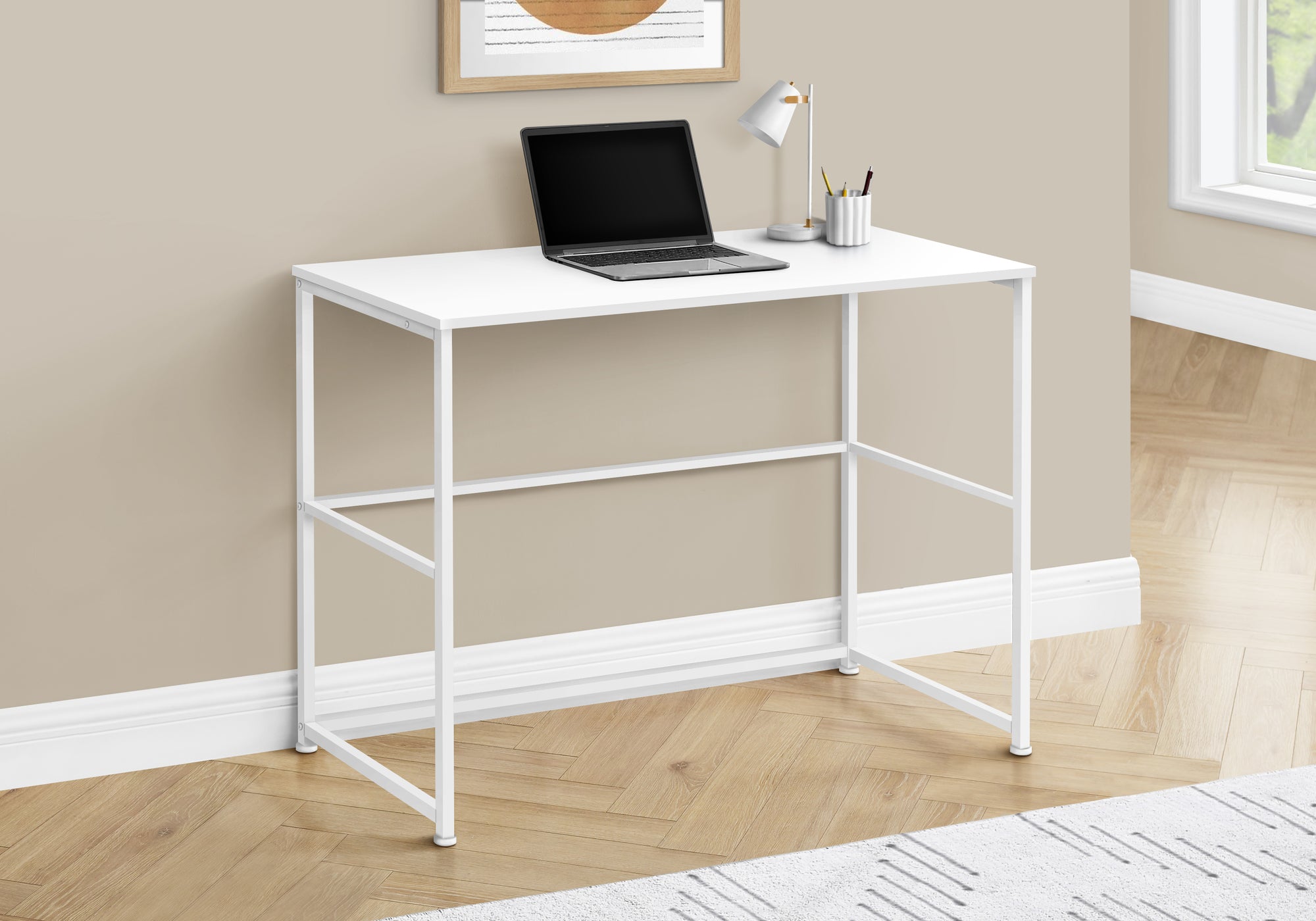 BUREAU D'ORDINATEUR - 40"L / BLANC / MÉTAL BLANC