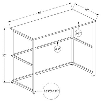 BUREAU D'ORDINATEUR - 40"L / NOIR / MÉTAL NOIR