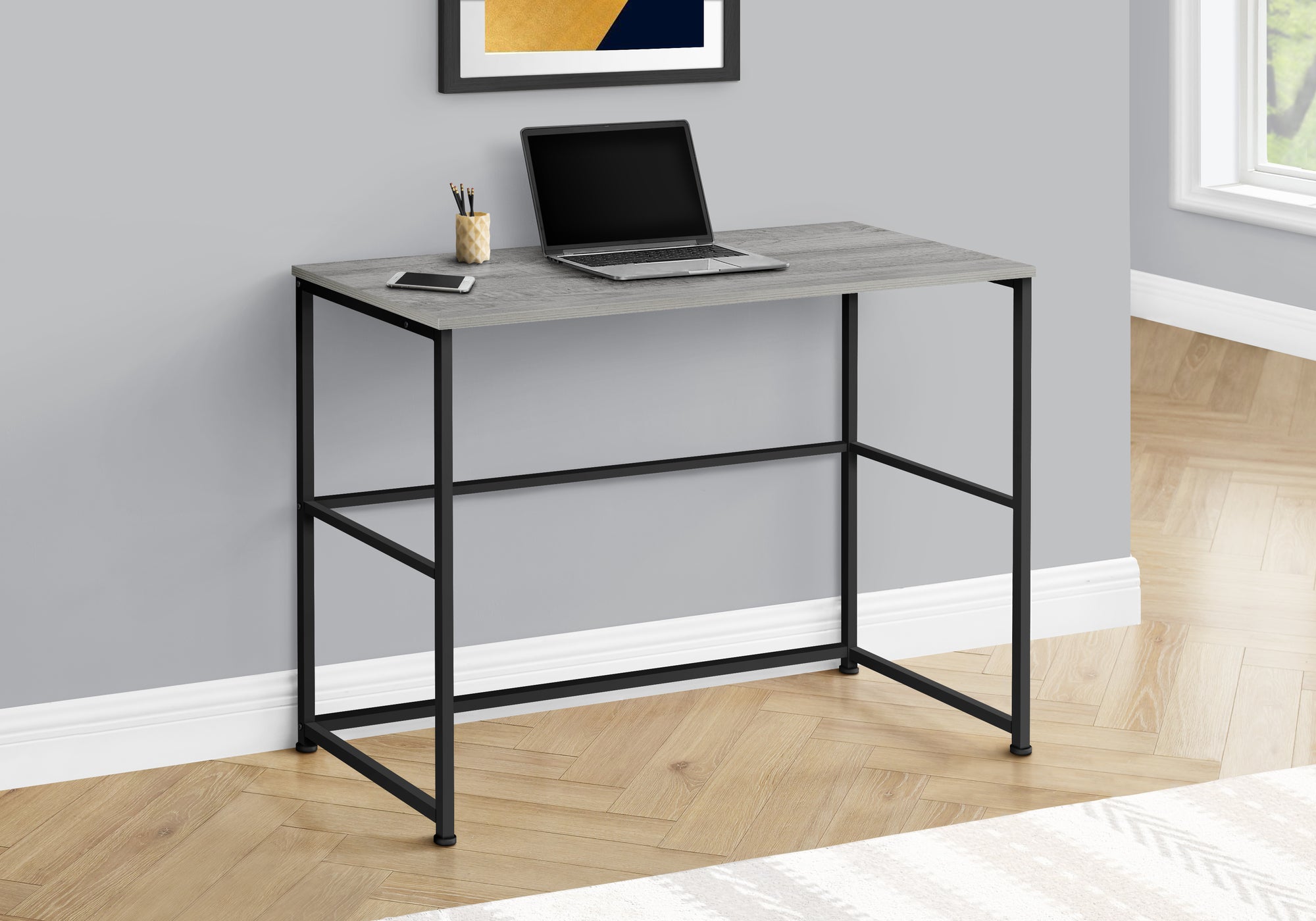 BUREAU D'ORDINATEUR - 40"L / GRIS / METAL NOIR