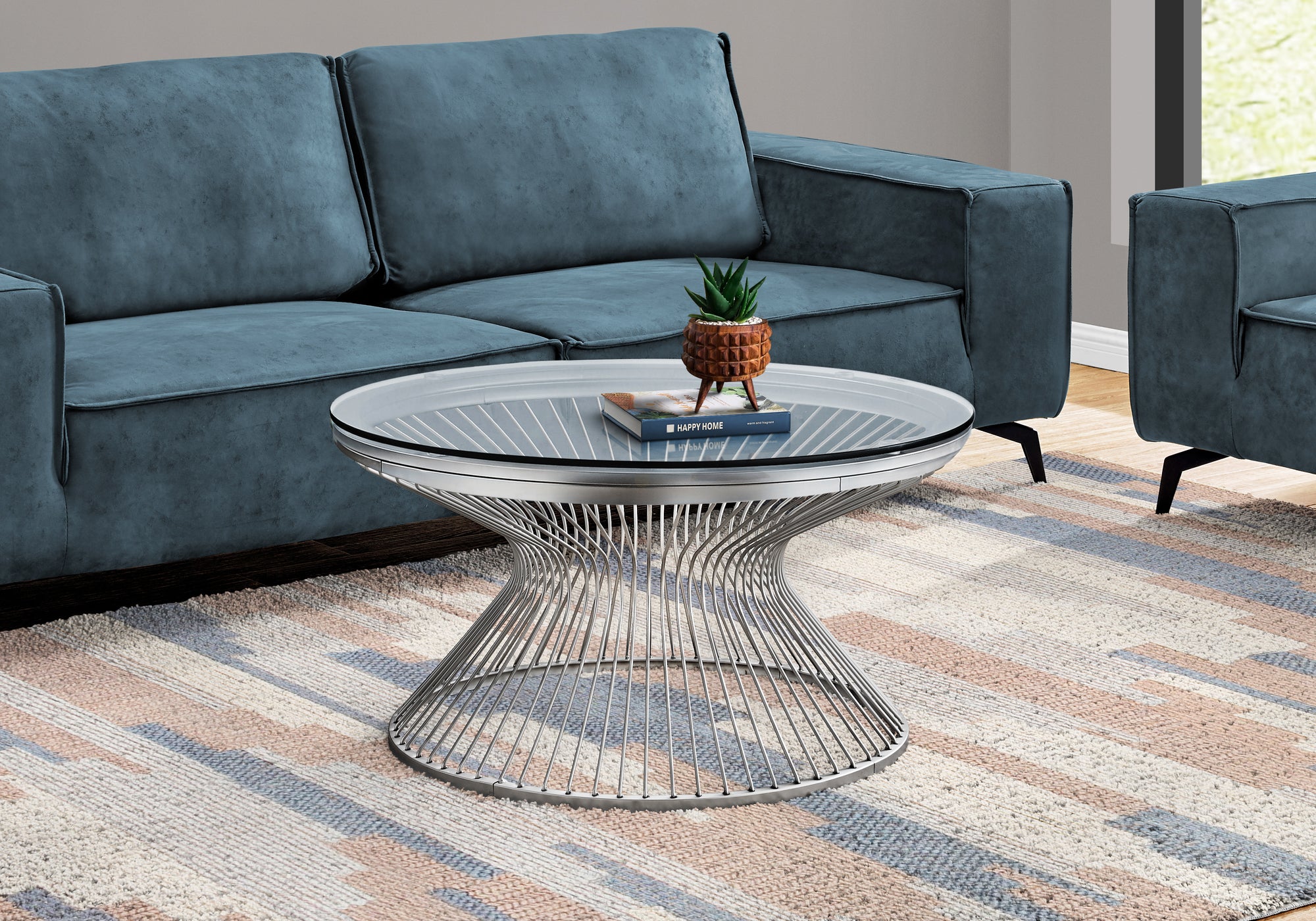 TABLE BASSE - 36"DIA / ACIER INOXYDABLE / VERRE TREMPÉ