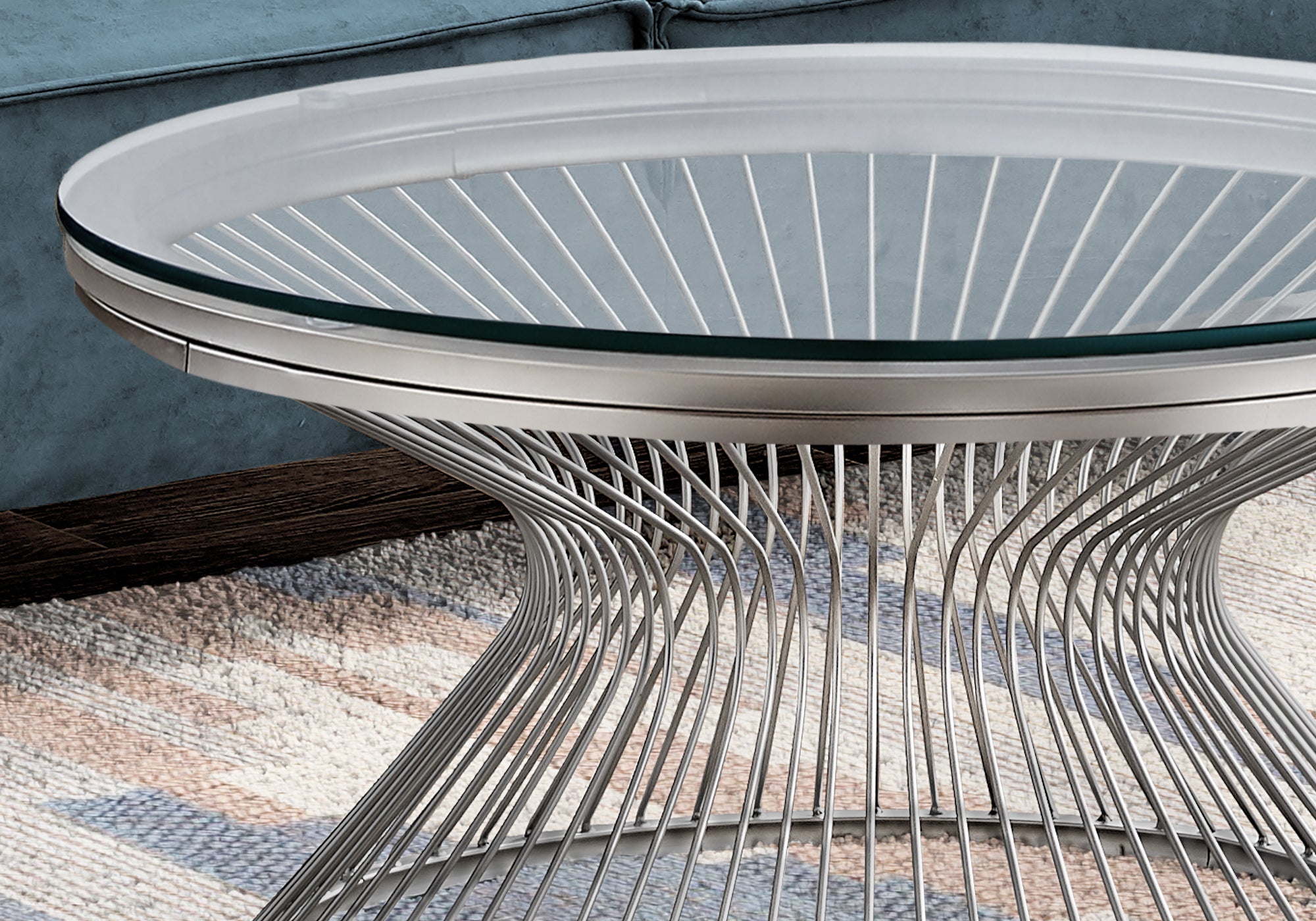 TABLE BASSE - 36"DIA / ACIER INOXYDABLE / VERRE TREMPÉ