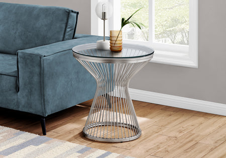 TABLE D'APPOINT - 24"H / ACIER INOXYDABLE AVEC VERRE TREMPÉ 