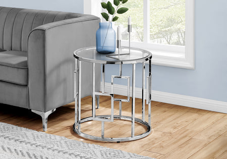 TABLE D'APPOINT - 23"H / METAL CHROME AVEC VERRE TREMPE 