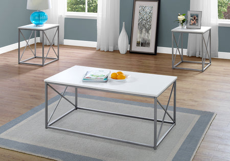 SET DE TABLE - 3PCS / BLANC / METAL ARGENT 