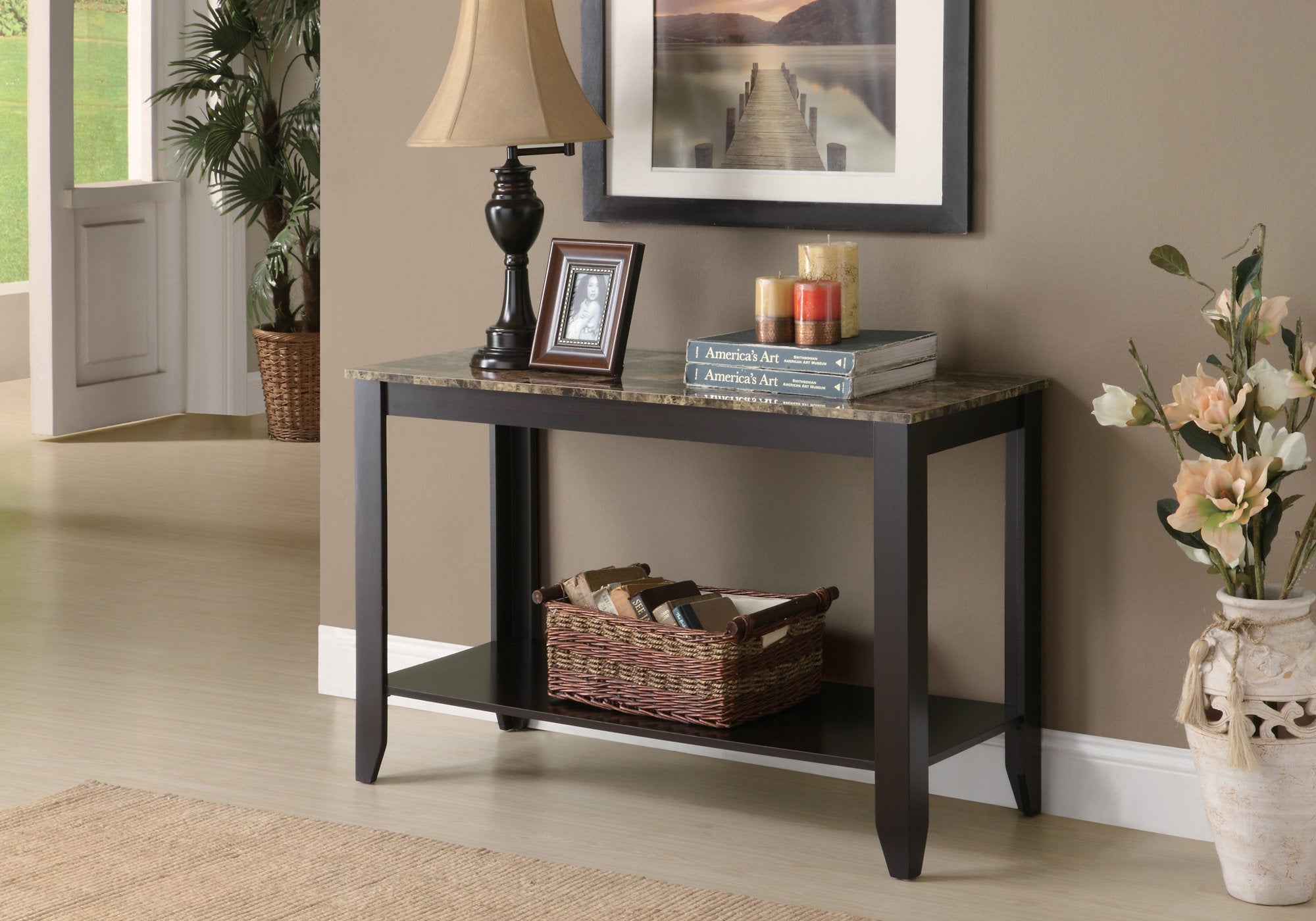 TABLE D'APPOINT - 44"L / DESSUS MARBRE ESPRESSO