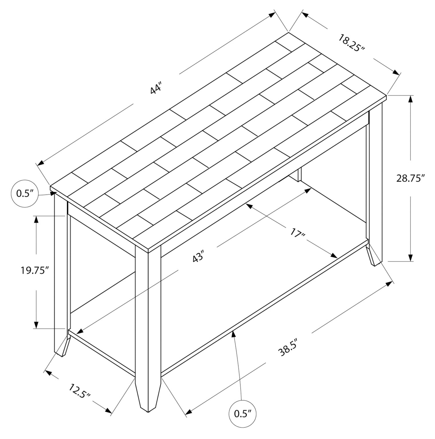 TABLE D'APPOINT - 44"L / DESSUS MARBRE ESPRESSO