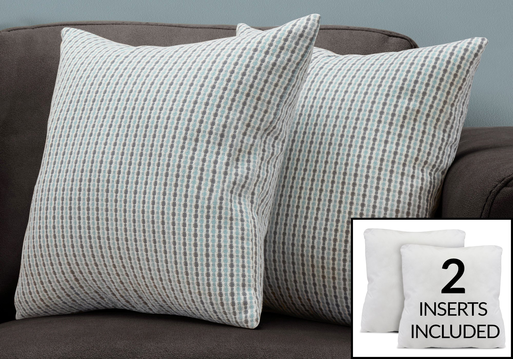 COUSSIN - 18"X 18" / BLEU CLAIR / POIS ABSTRAIT GRIS / 2PCS