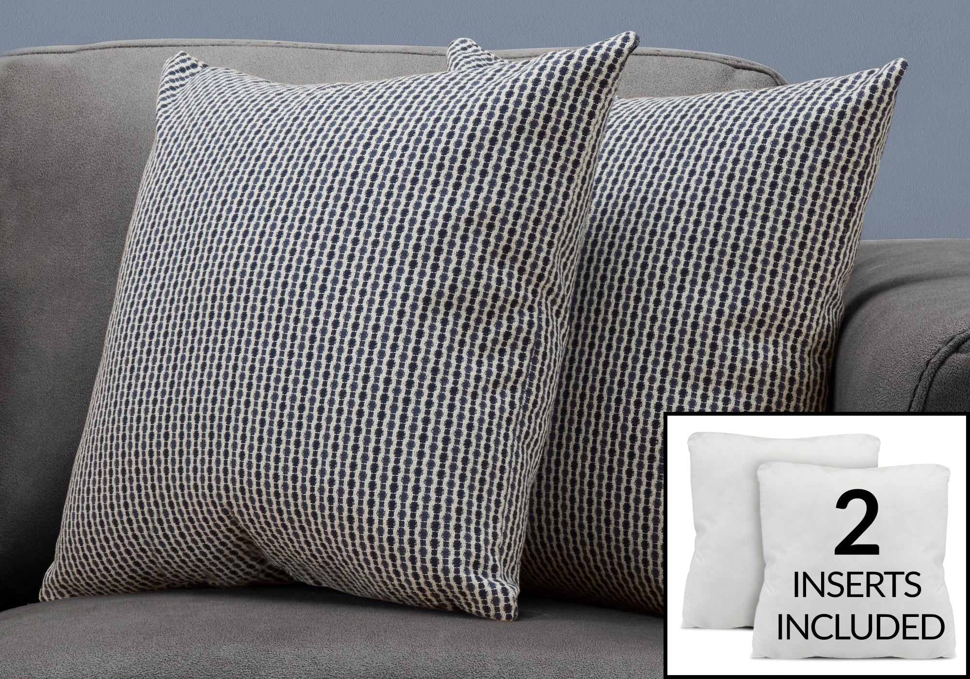 COUSSIN - 18"X 18" / POIS ABSTRAIT CLAIR / BLEU FONCÉ / 2PCS