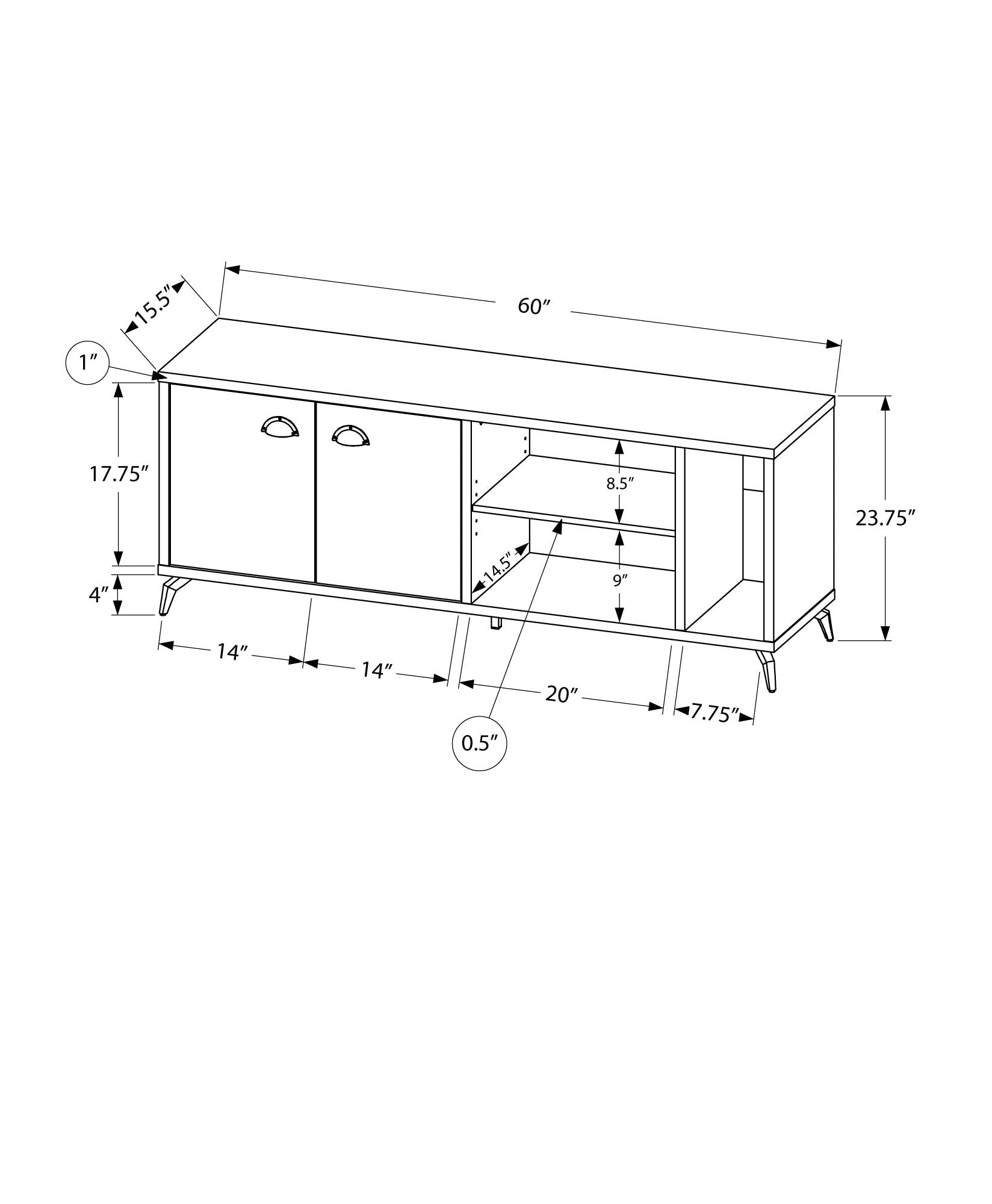 MEUBLE TV - 60"L / CONCRETE GRIS / FAUX BOIS BRUN MOYEN