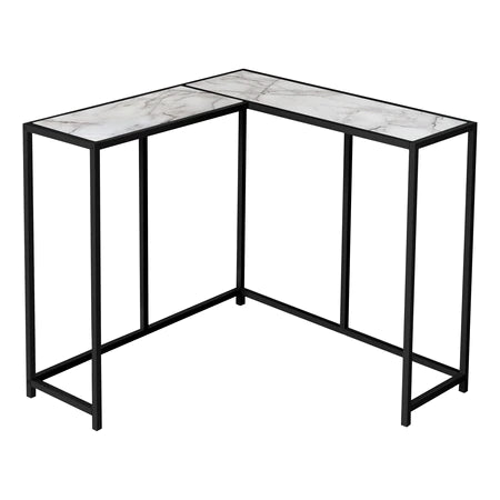 TABLE D'APPOINT - 36"L / MARBRE BLANC / CONSOLE DE COIN NOIR