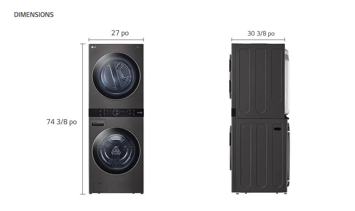 Laveuse-Sécheuse À Vapeur Haute Efficacité "WashTower" En Acier Inoxydable Noir LG ( WKEX200HBA