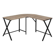 BUREAU D'ORDINATEUR - 55"L / DESSUS TAUPE FONCE / COIN METAL NOIR