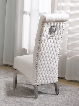 Chaise de salle à manger 2 pièces en velours crème avec motif losange